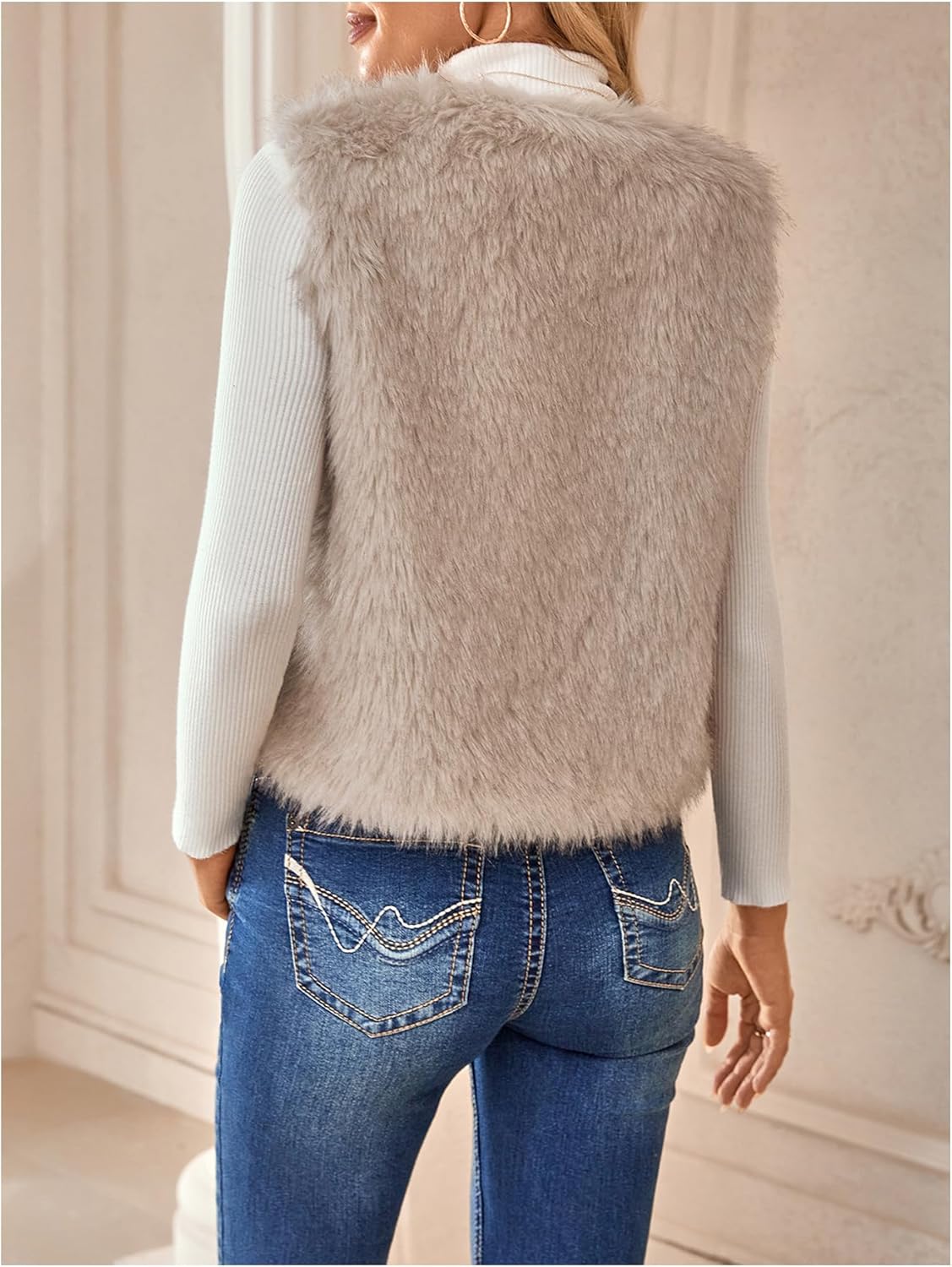 MakeMeChic Women's Faux Fur Vest Tops Fuzzy Sleeveless Fur Jacket Coat Outerwear - Image 6