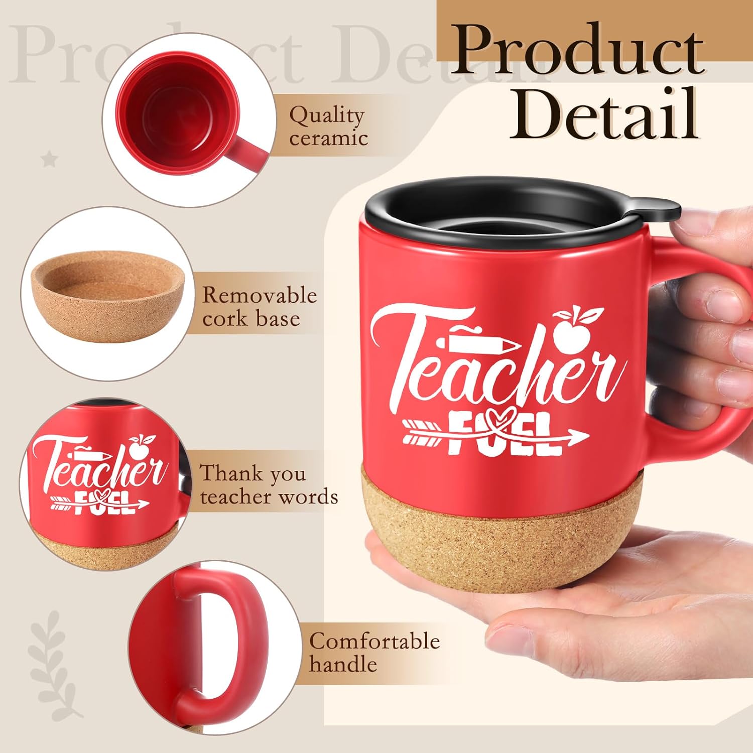 Didaey 10 Pcs Teacher Appreciation Gifts Teacher Mugs Bulk 12 oz Ceramic Coffee Cups with Lid and Cork Base End of the Year Teachers Gifts Thank You Mugs for Women Men(Fresh Style,Multi-color)