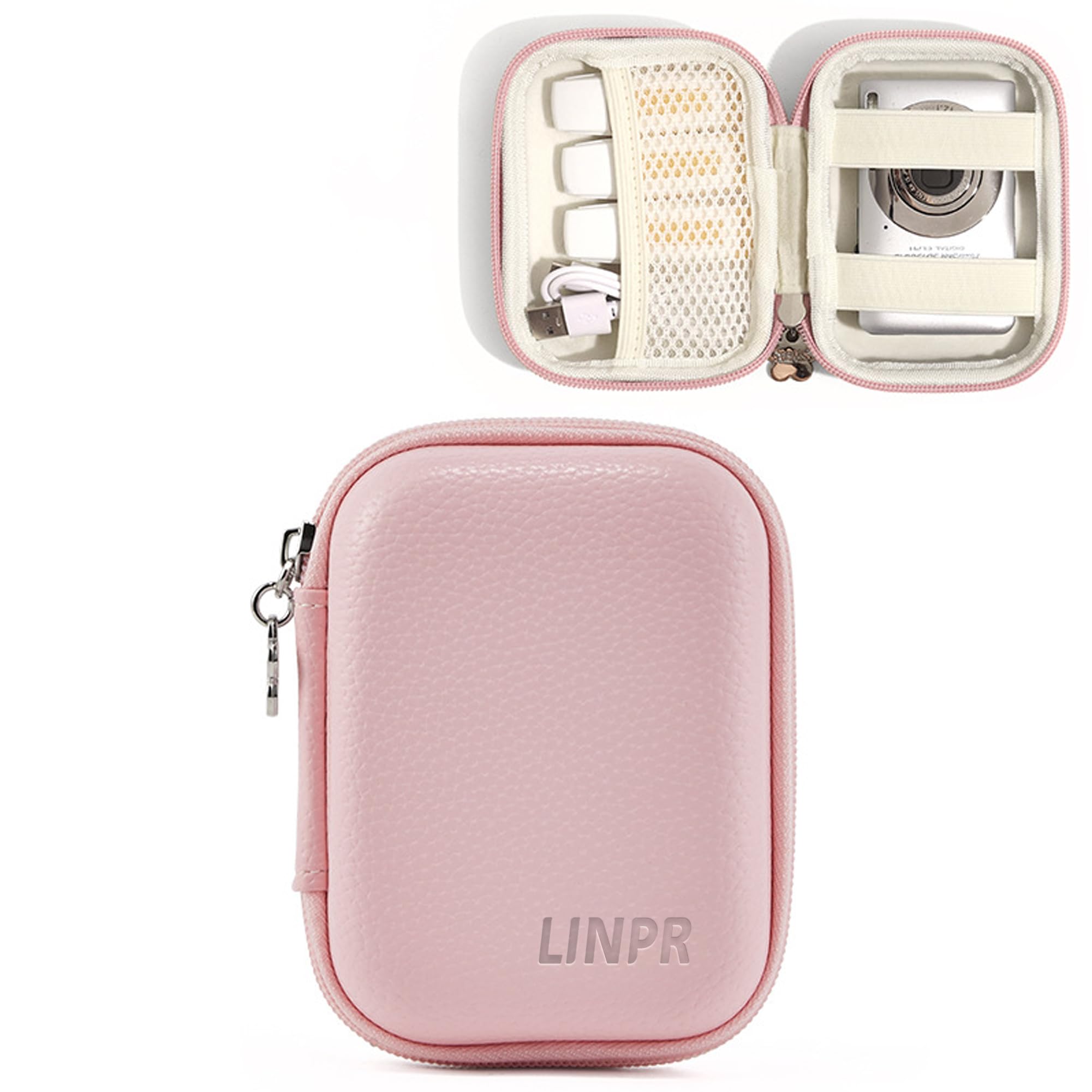 Digital Camera Case for CAMKORY, KODAK PIXPRO FZ45/FZ55, Canon IXUS 285 HS, Lecran, Small Travel Compact Camera Holder with Mesh Pocket for Accessories SD Card (Pink)