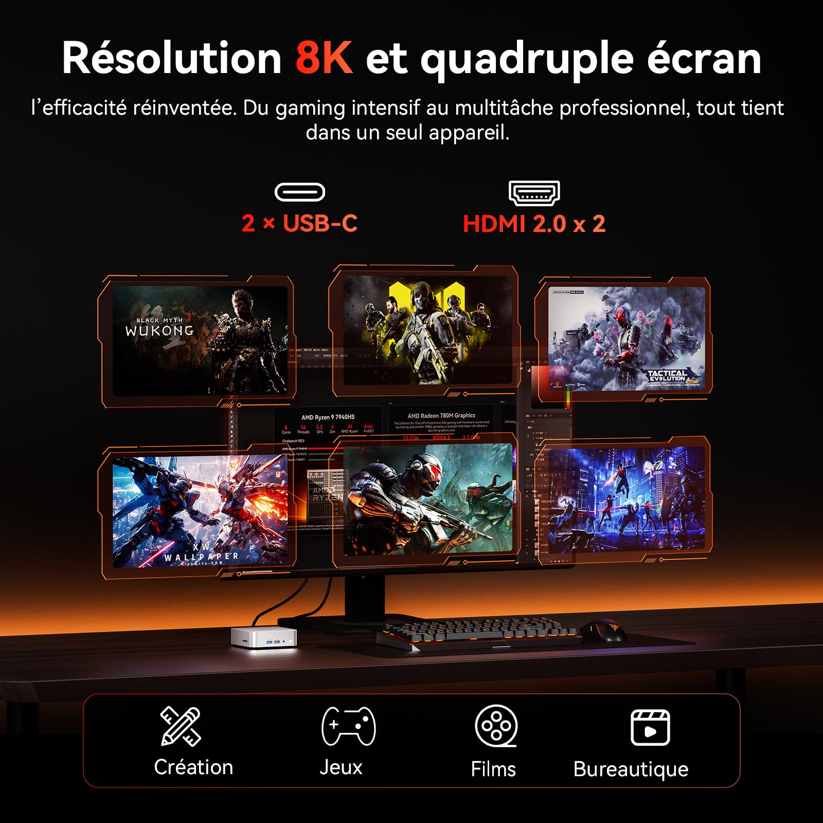 GEEKOM A7 Business Mini PC,Ryzen 7 7730U, 32GB RAM 500GB SSD(Expandable)