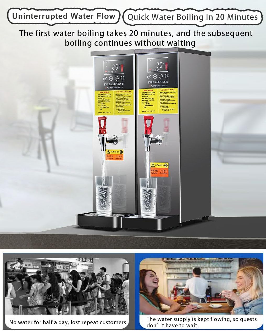 8l Large Commercial Hot Water Dispenser, Stainless Steel Hot Drink Dispenser, Water Output: 60l/H + One-Time Water Output: 8l, for Catering, Office, Parties,Black