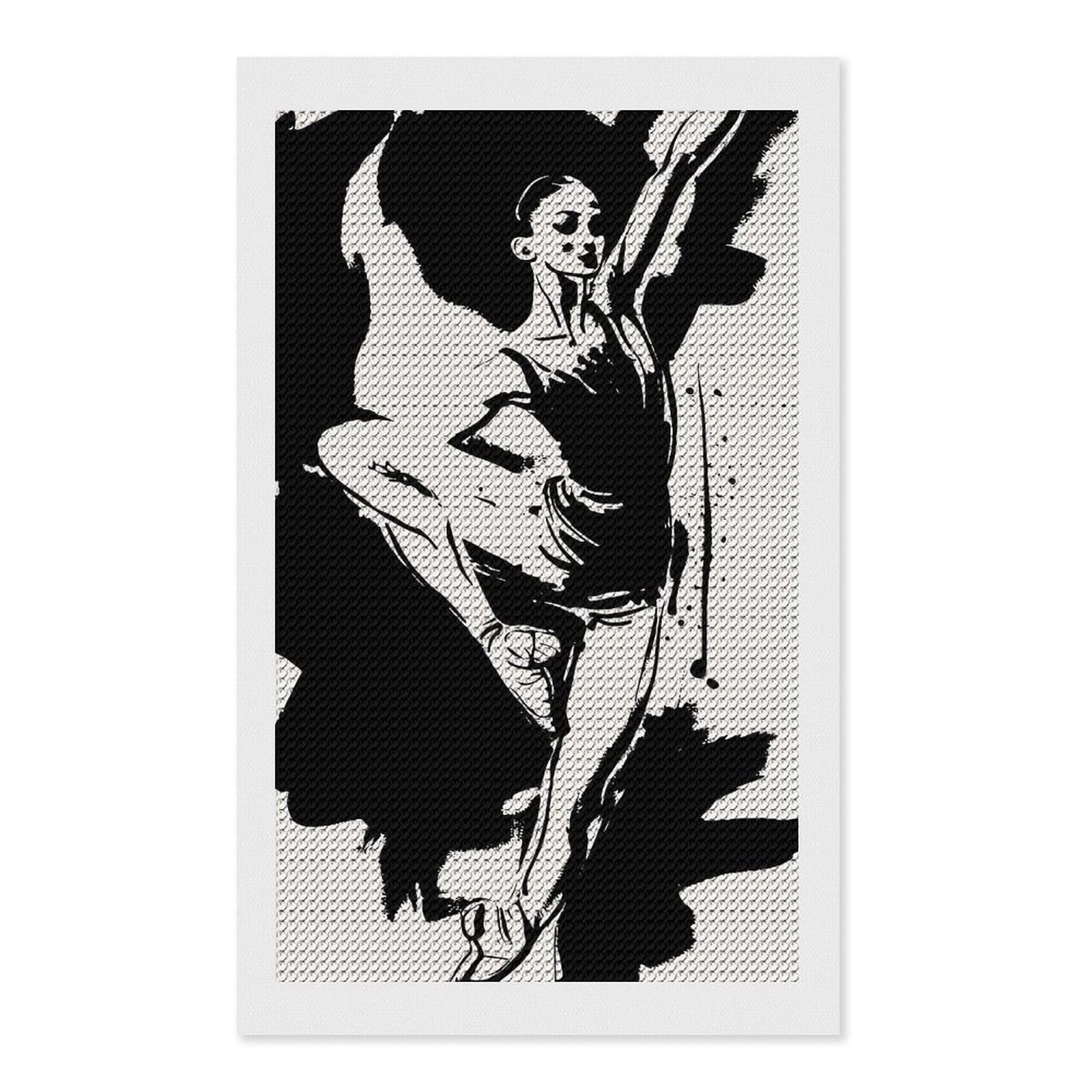 Junmoney Black and White Ballerina Diamond Painting Canvas Set 12"x20", Mindful Craft Activity, Nice Detail and Sparkle, Farmhouse Decor, Birthday Gift