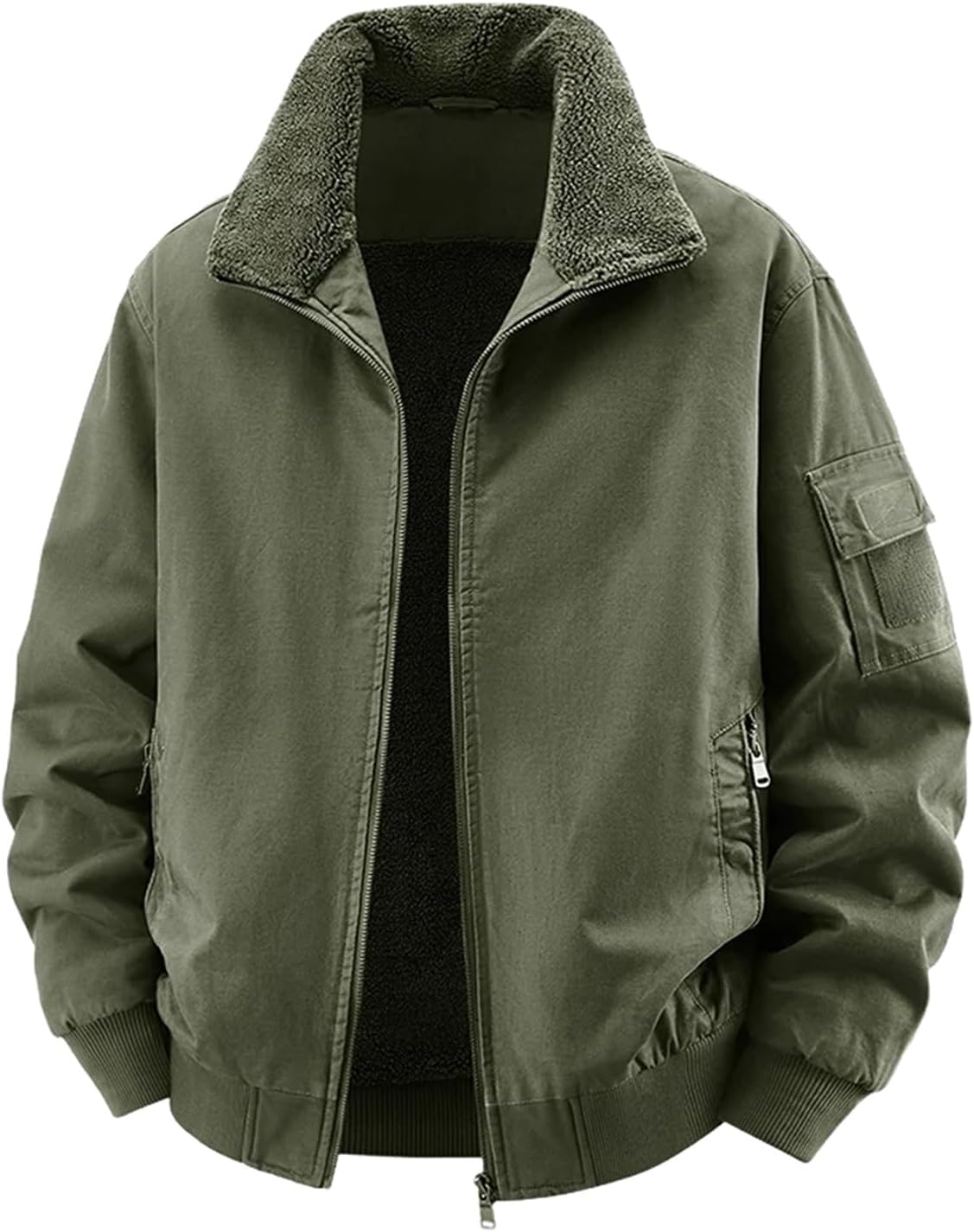 Men’s Vintage Fleece Padded Jacket Thick Warm Stand Collar Polar Fleece Top