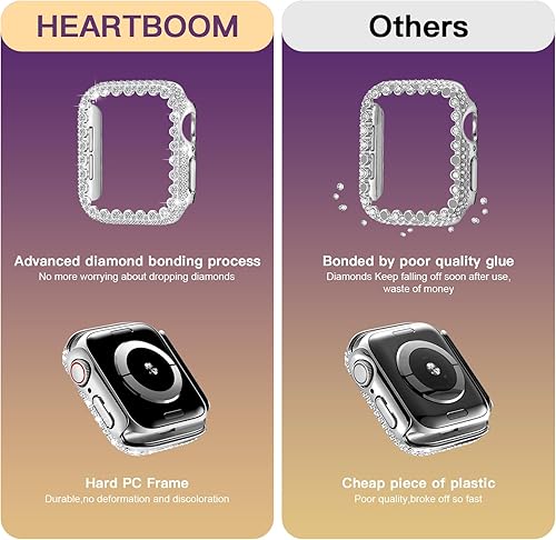 Miniatura 6 de Bling Funda protectora compatible con Apple Watch Series 9, 8, 7, 1.614 in, cubierta protectora de diamante para mujer, protector de marco duro de