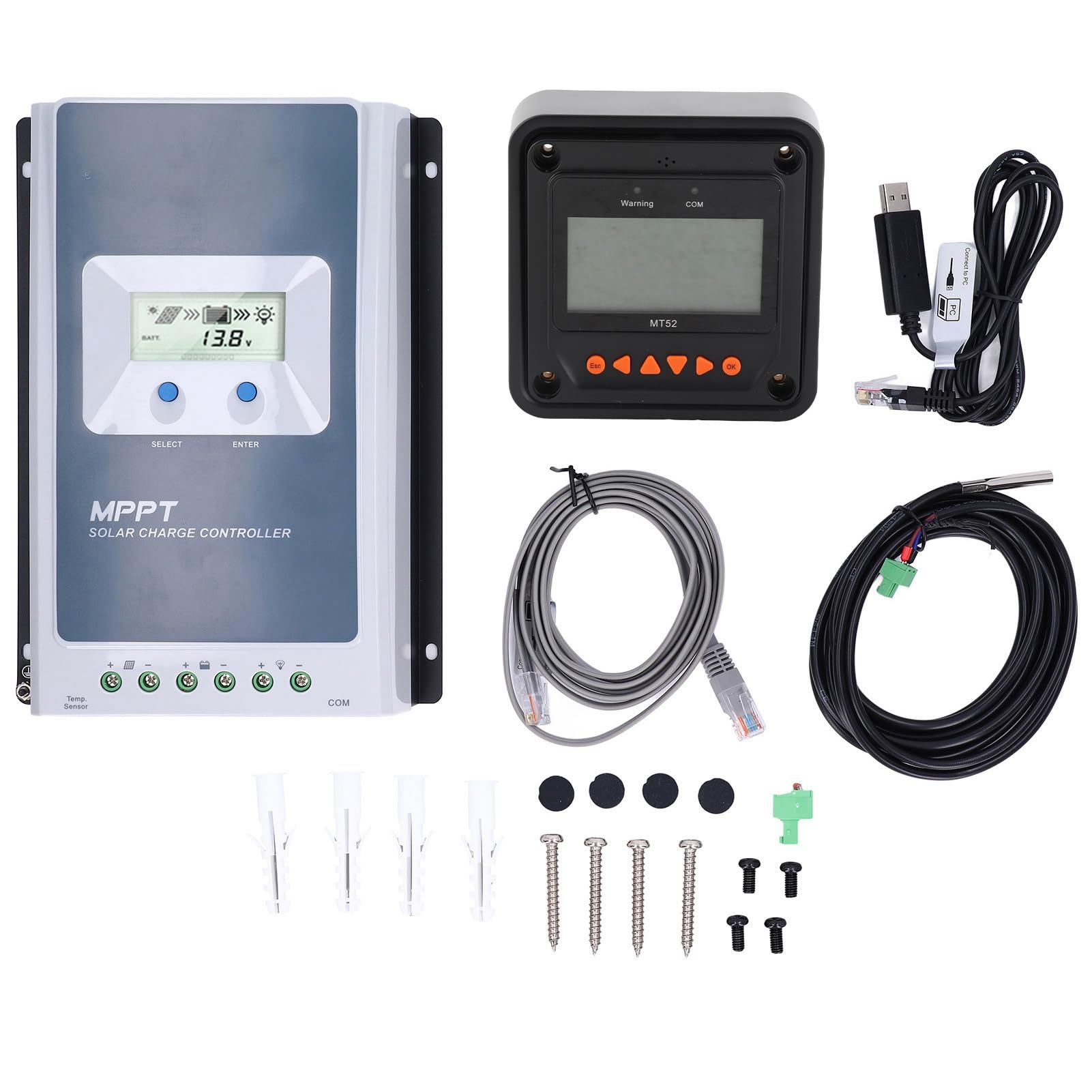 FTVOGUE Regolatore di Carica Solare, Regolatore di Batteria Solare MPPT 40A 12V 24V con Display LCD in Alluminio Pressofuso e Sonda di Temperatura per Utenti di Sistemi Solari Fuori Rete per Marini