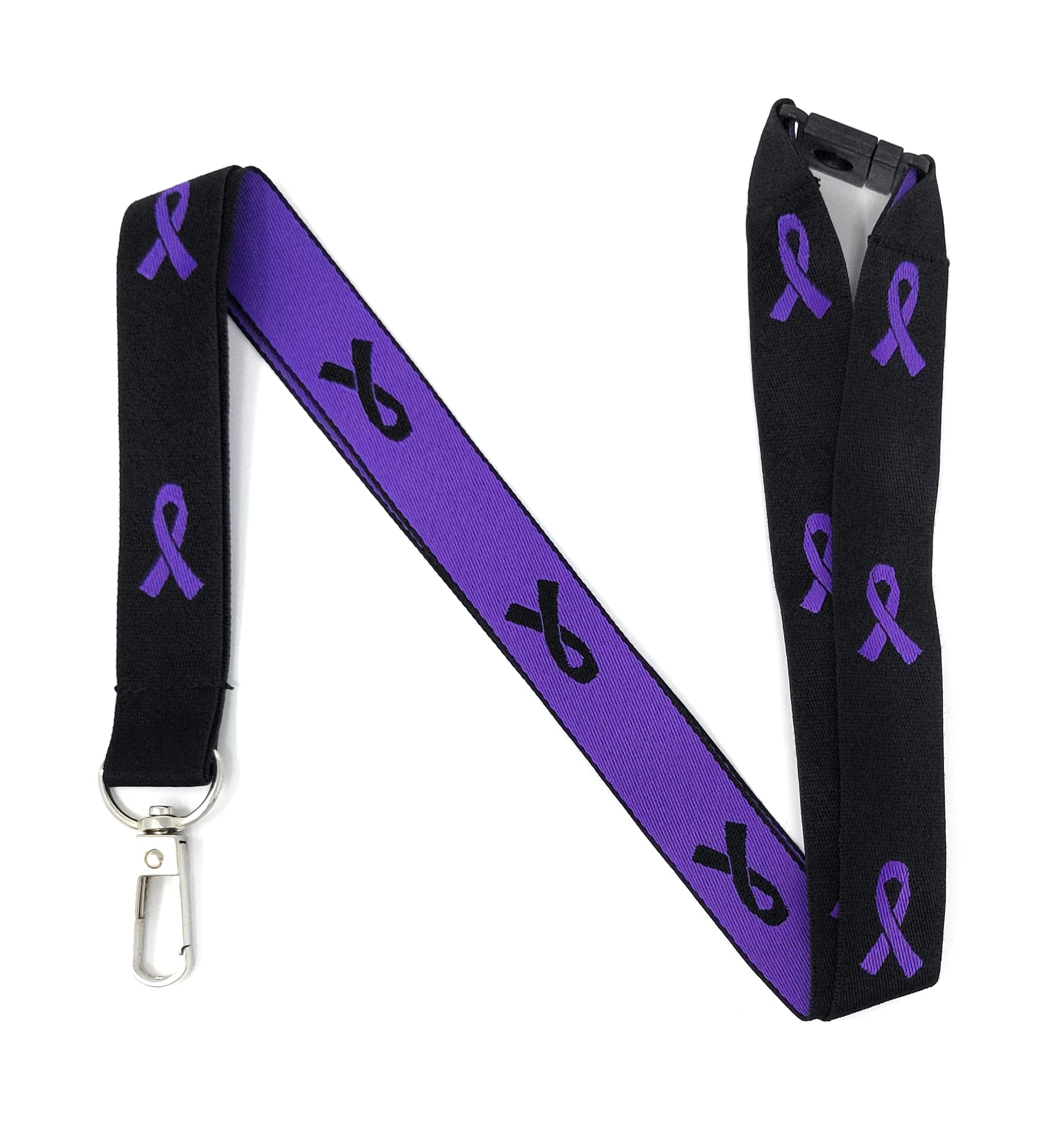 Purple Awareness Ribbon Lanyard for Supporting Alzheimer's, Fibromyalgia, Lupus, Epilepsy and Many More Great Causes! Keychain and ID Holder for Keys or Badge | Durable Woven Polyester