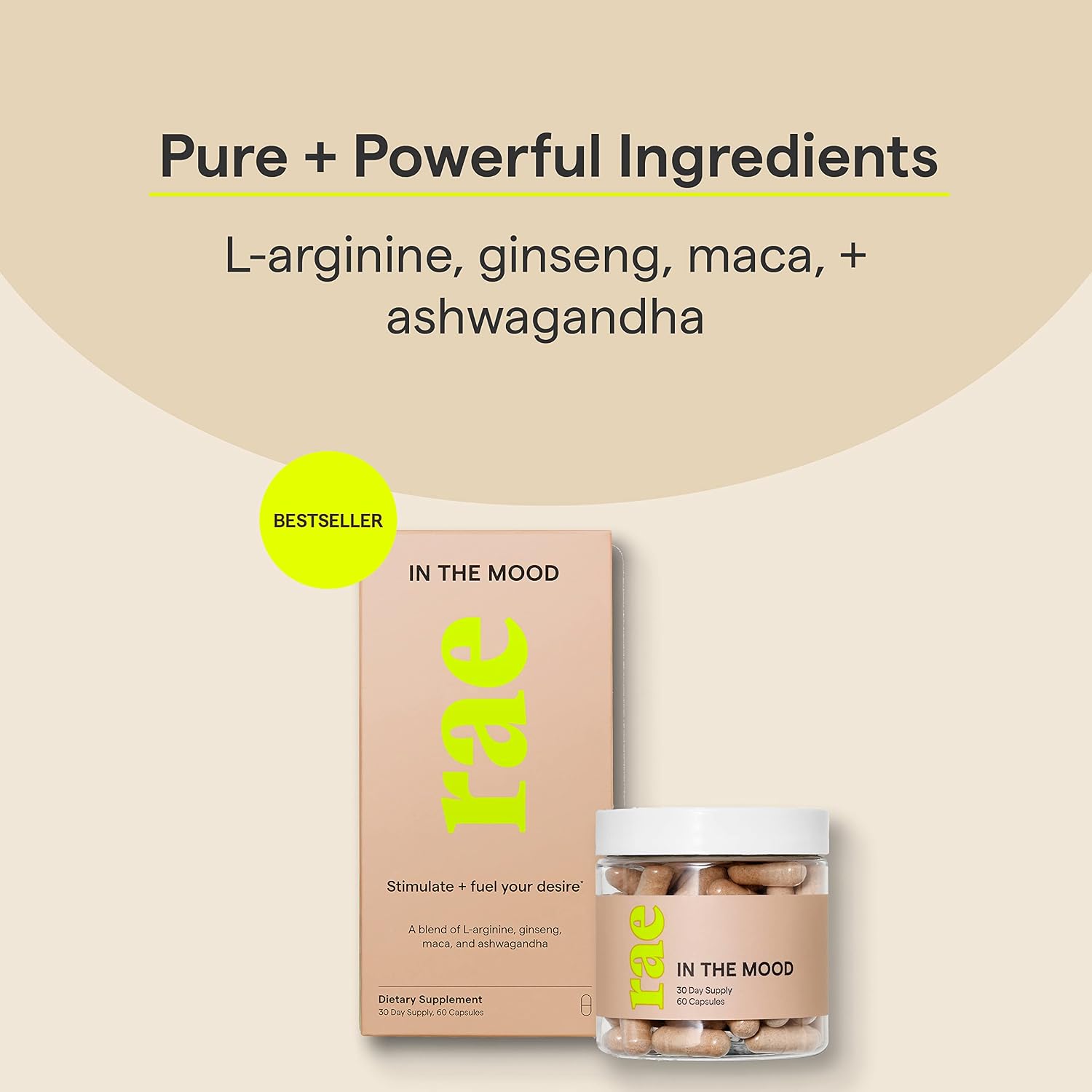 Rae Wellness in The Mood - Support Your Energy with Ginseng, Ashwagandha, Maca and More - Support Vitality and Blood Flow - Vegan, Non-GMO, Gluten-Free - 60 Caps (Pack of 1)