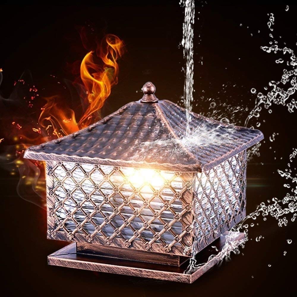 Lampadario Quadrato Antico per Esterni, Lampada a Colonna in Vetro, luci Decorative per recinzioni, luci per sentieri sul Prato, Illuminazione paesaggistica per percorsi,21 * 28cm