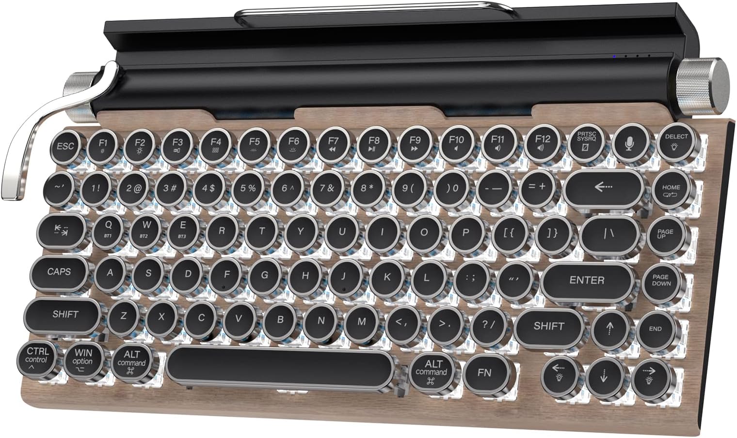 Taiahiro Wired & Wireless Retro Multi-Device Mechanical Typewriter, Compact 80% Layout Keyboard, Hotswappable, Bluetooth 5.0, Round Keycaps, LED Backlit, for Windows/macOS/Android/Linux, Blue Switch