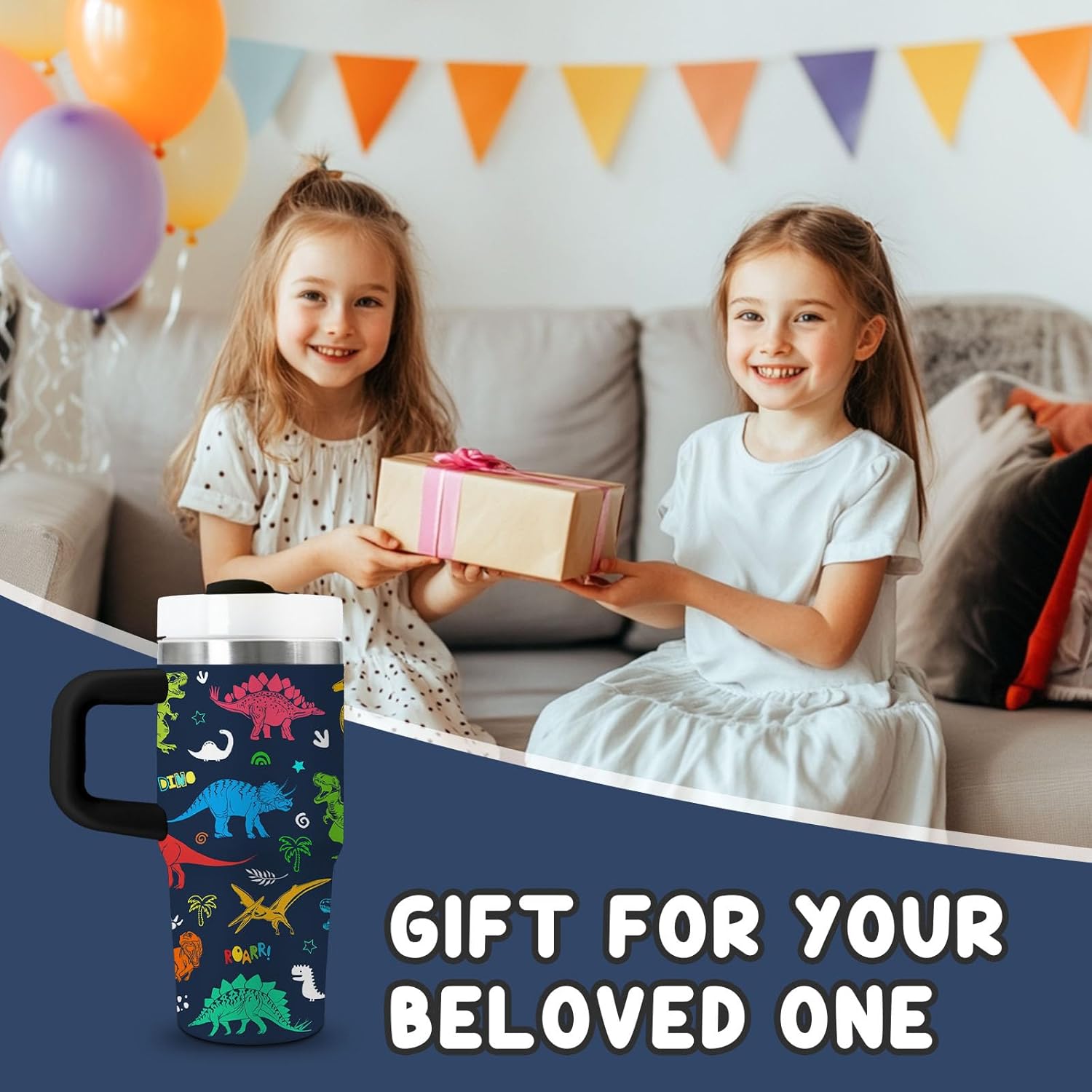 Dinosaur Tumbler Gifts, 14oz Dinosaur Themed Tumbler with Handle and Straw, Stainless Steel Double Wall Vacuum Insulated Cup Keep Hot Cold - 14oz Travel Mug with Lid Tumblers for Home Work Outdoor Use - Image 7