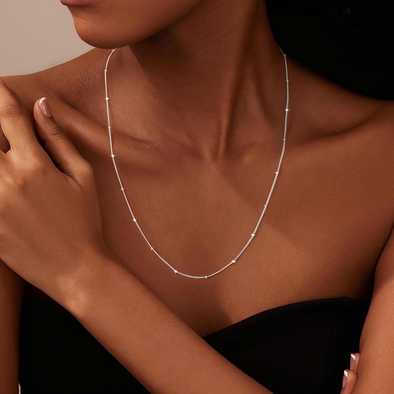 925 Sterling Silver Necklace Silver Chain Necklace for Women Simple 16/18/20 inch Satellite Chain Dainty Necklace for Women Waterproof Trendy Jewelry Gift - Image 2