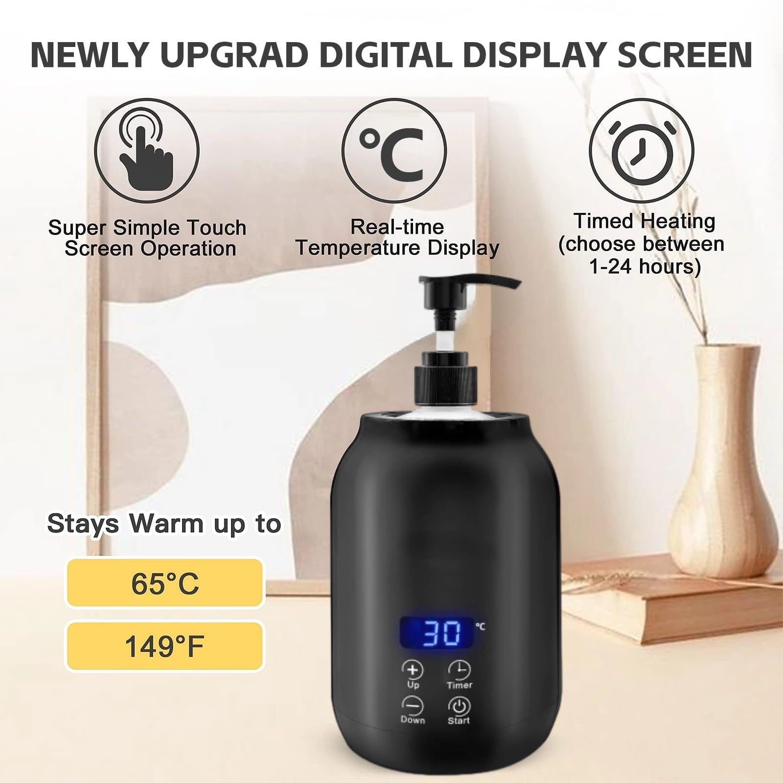Massageölwärmer, Einzelflaschen-Ölwärmer mit LED-Anzeige, Temperaturverstellbarer Tragbarer Lotionsflaschenwärmerspender, Gleitgel-Creme-Heizflasche für den Spa-Salon (EU-Stecker