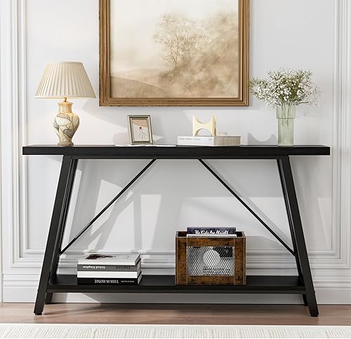 Miniatura 7 de GAZHOME Mesa consola con estante de almacenamiento, mesa de sofá de estilo industrial detrás del sofá para sala de estar y entrada, color negro,
