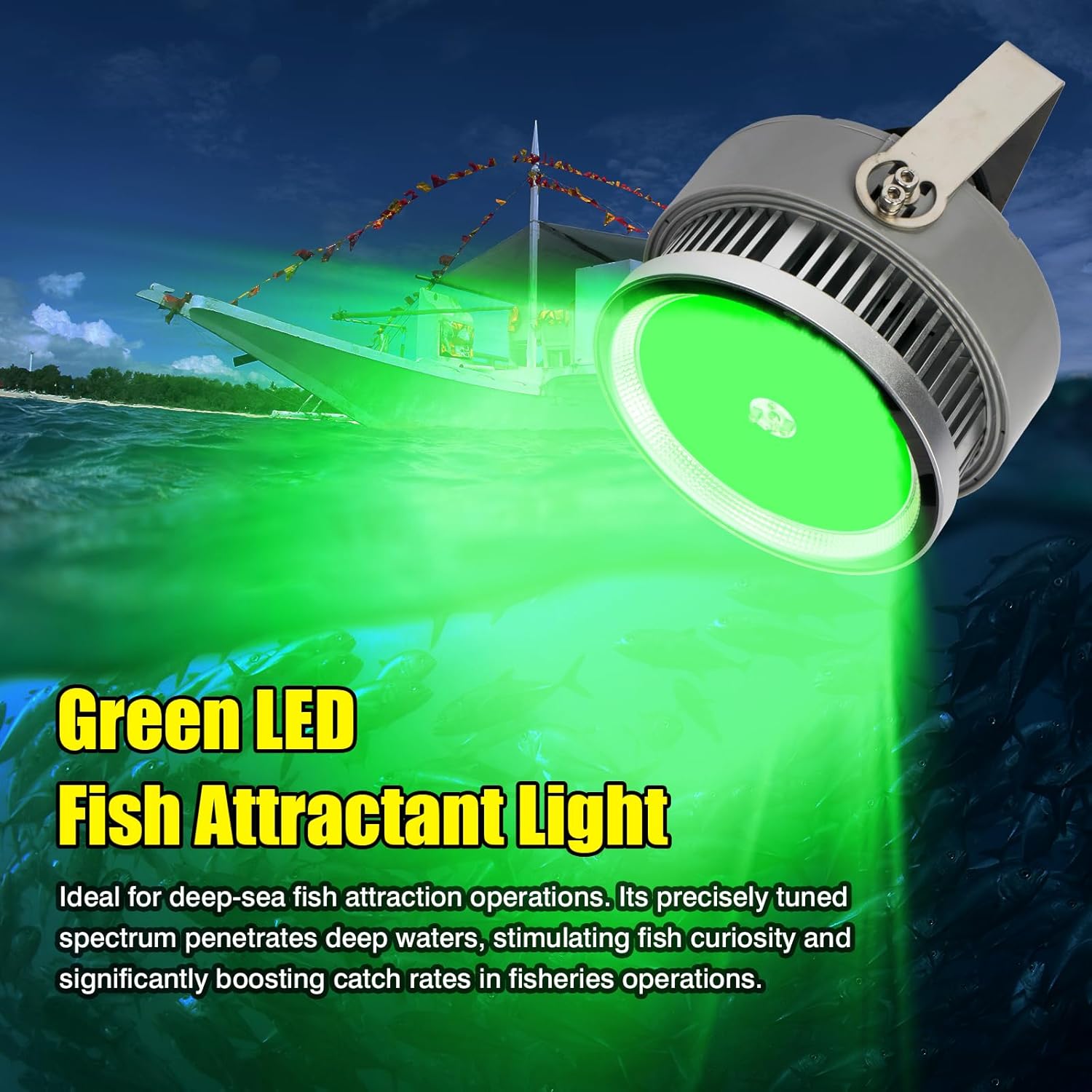 1000W LED Fish Collector Light,170000LM High Brightness Fish Attracting Lights IP67 Waterproof Green LED Fishing Lights, for Net Fishing, Sea Fishing Night Fishing
