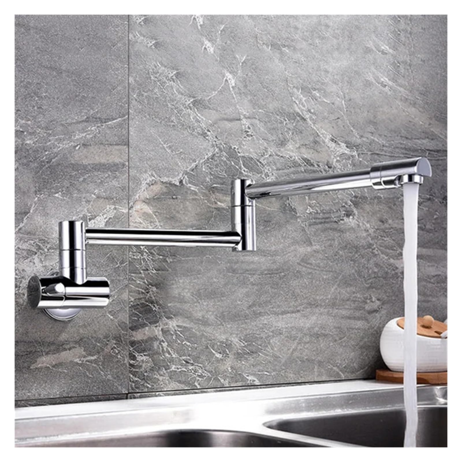 Ewsdsfs Chrome A Folding Single Kitchen Faucet Sink Pot Filler Cold Water Wall Mount Tap Brass Faucets Chrome Brushed Nickel Oil Rubbed(Chrome A)