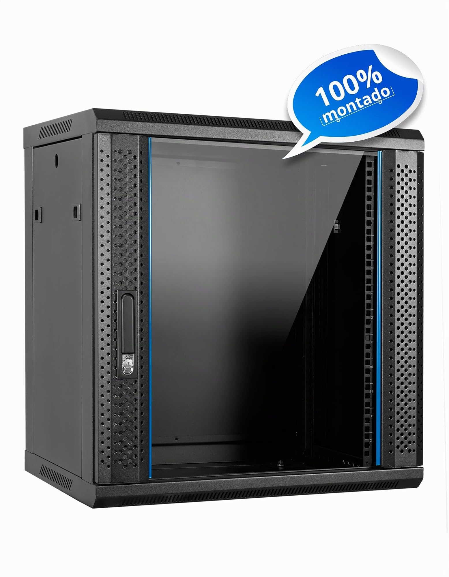 Aiten Data Armario Rack Mural 19" 12U Medidas 600 x 450 x 620 mm Montado con Accesorios: 1 Bandeja Fija, 1 Ventilador de Techo de 120 mm, Tornillos y Llaves