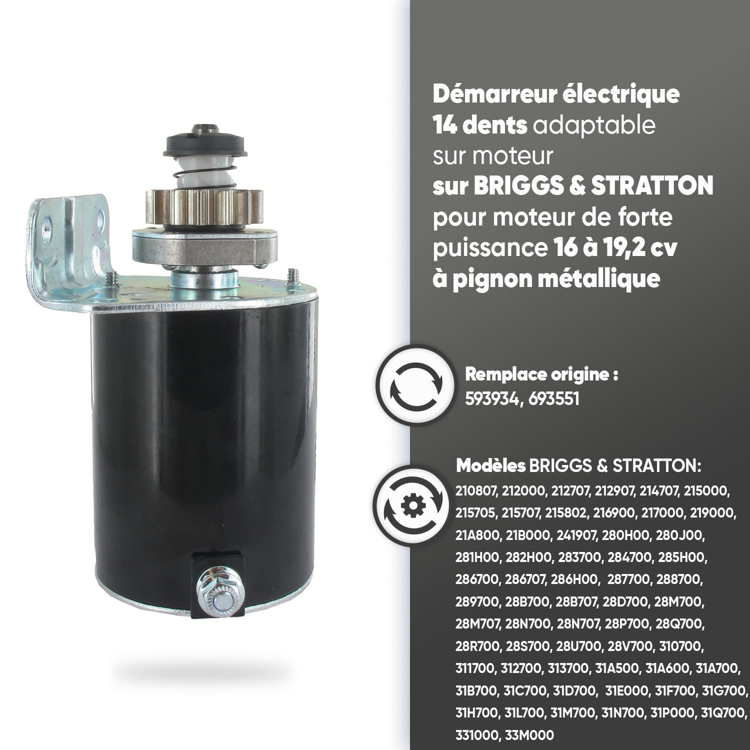 Greenstar 6277 Starter Elektrisch Met Rondsel 16 Tanden Aanpasbaar Voor Briggs Stratton