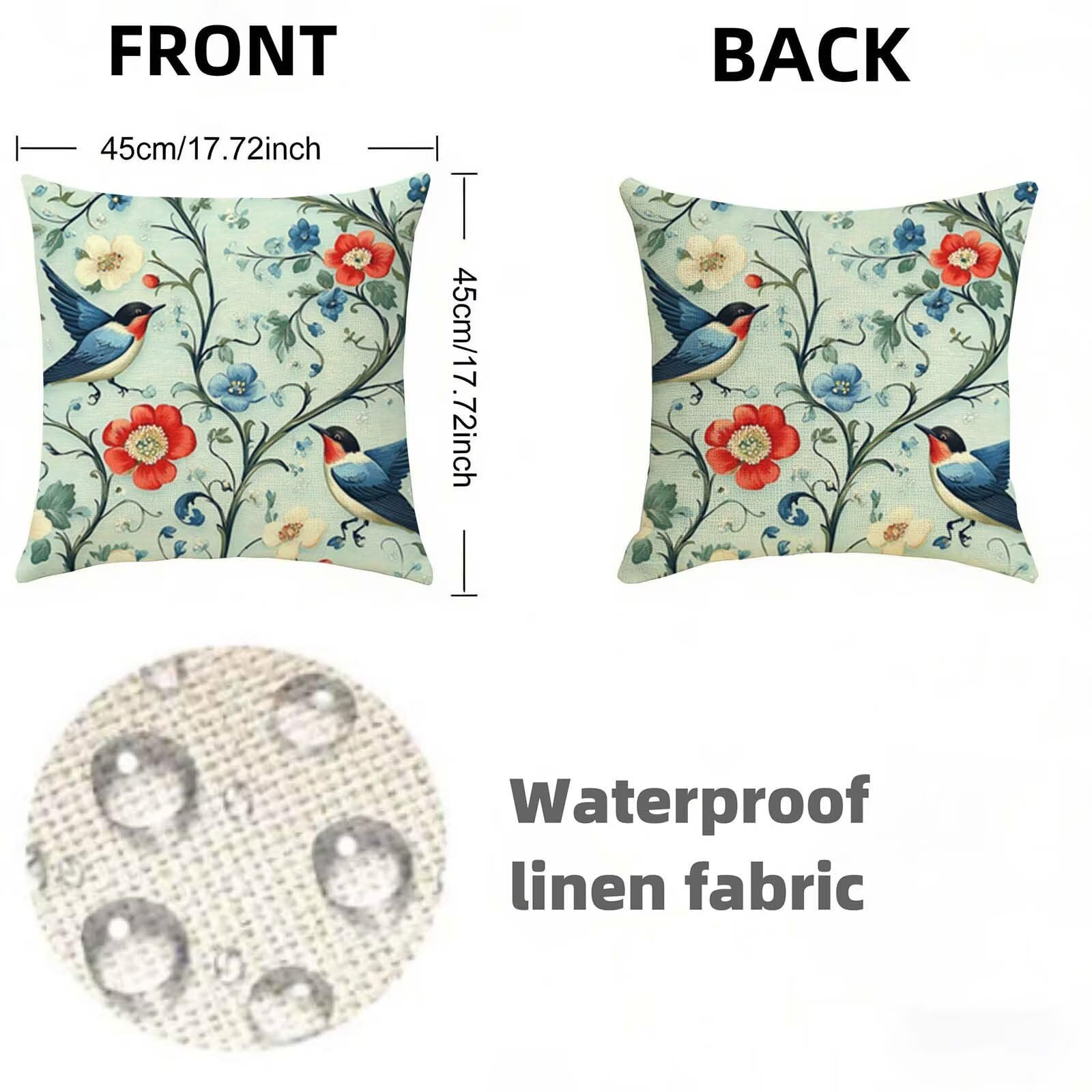 Juego de 2 Funda Cojin 80x80cm Azul, Cuadrada Impermeable Fundas Cojines Pájaro Lino Impresión a Doble Cara con Cremallera Oculta, Apto para Todas las Estaciones Funda Almohada para Sofá o Salón X-341