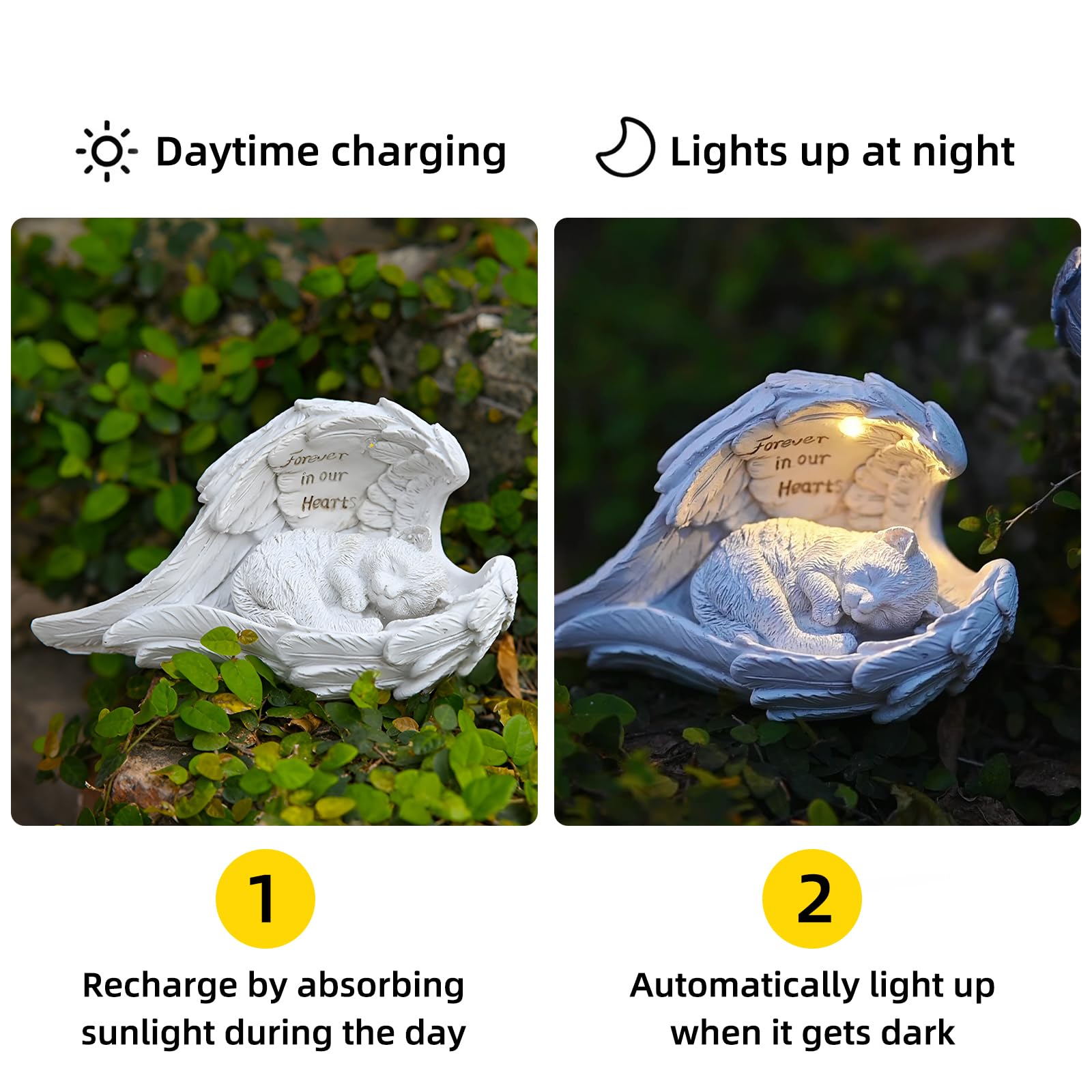 Energia solare pietra commemorativa LED con ali d'angelo per animali domestici tomba giardino resistente alle intemperie