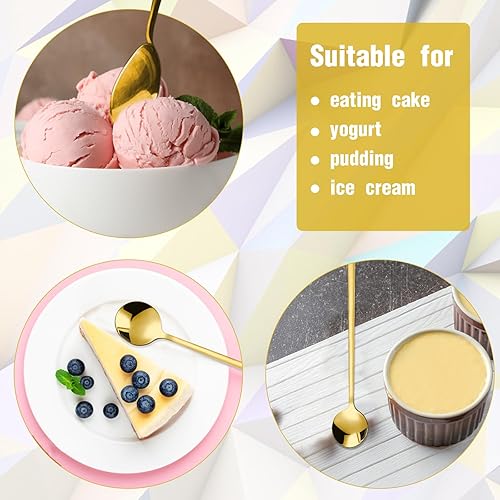 Miniatura 5 de 6 cucharas de café pequeñas, cucharaditas pequeñas de oro, cucharas largas para revolver, cucharas de té de acero inoxidable, cucharas redondas de