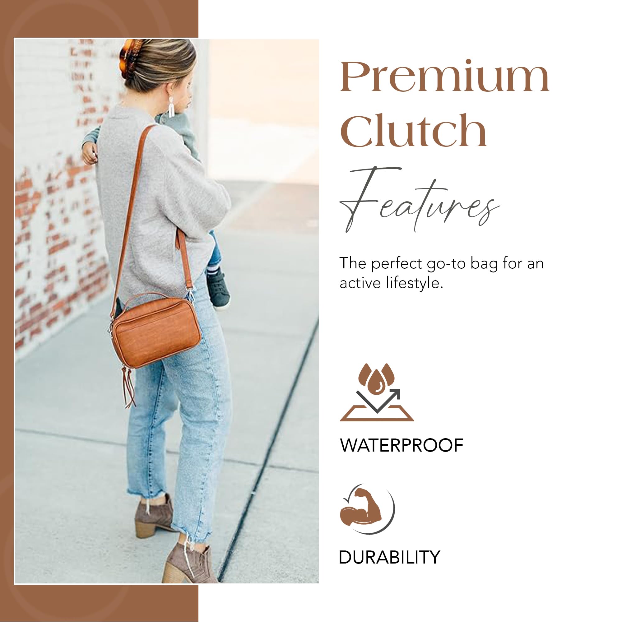 Citi Collective Wickeltasche Clutch – stilvolle und umweltfreundliche vegane Lederlösung für Eltern unterwegs, Vintage Tan