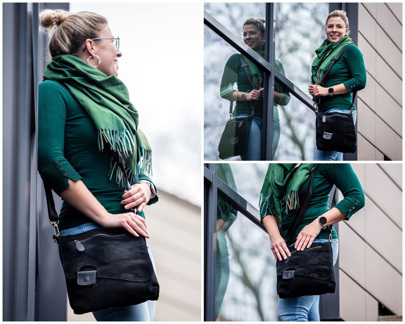 LECONI Umhängetasche für Damen Crossbag Veloursleder Echtleder Natur Damentasche Schultertasche Ledertasche Freizeittasche für Frauen Wildleder Handtasche 29x29x6cm LE3027-VL