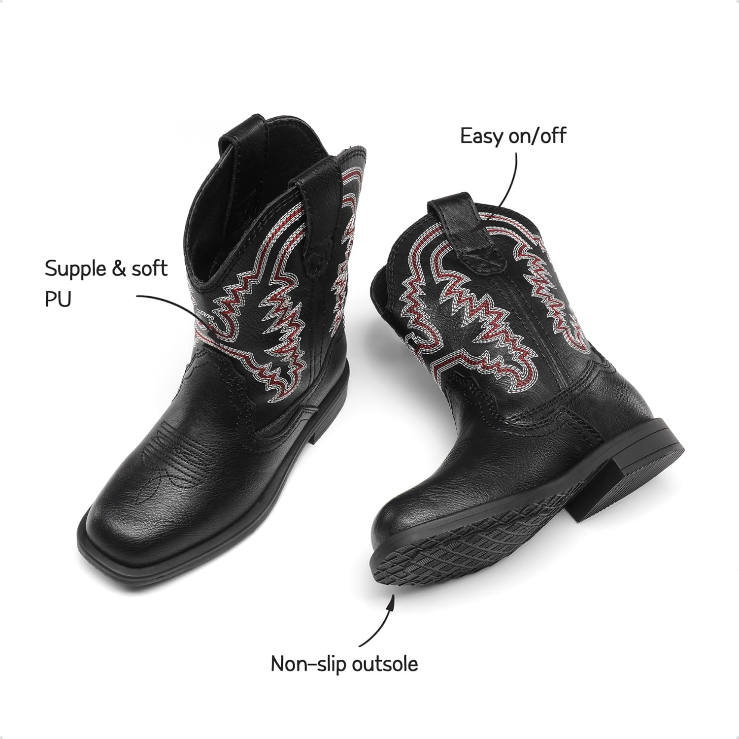 DREAM PAIRS Toddler Little Boys Girls Cowboy Boots Kids Western Square Toe Riding Mid Calf Boots - Image 5