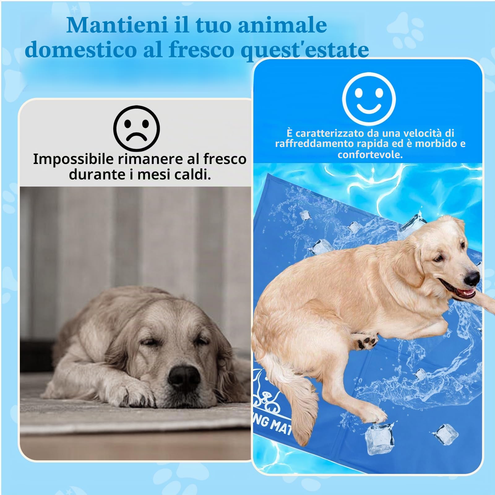 Tappetino Refrigerante Cane, Tappeto Refrigerante per Cani, Tappeto Cane, Cuscino Refrigerante per Cani, per Animali Domestici, Autorigenerante (Blu, 50x65cm)