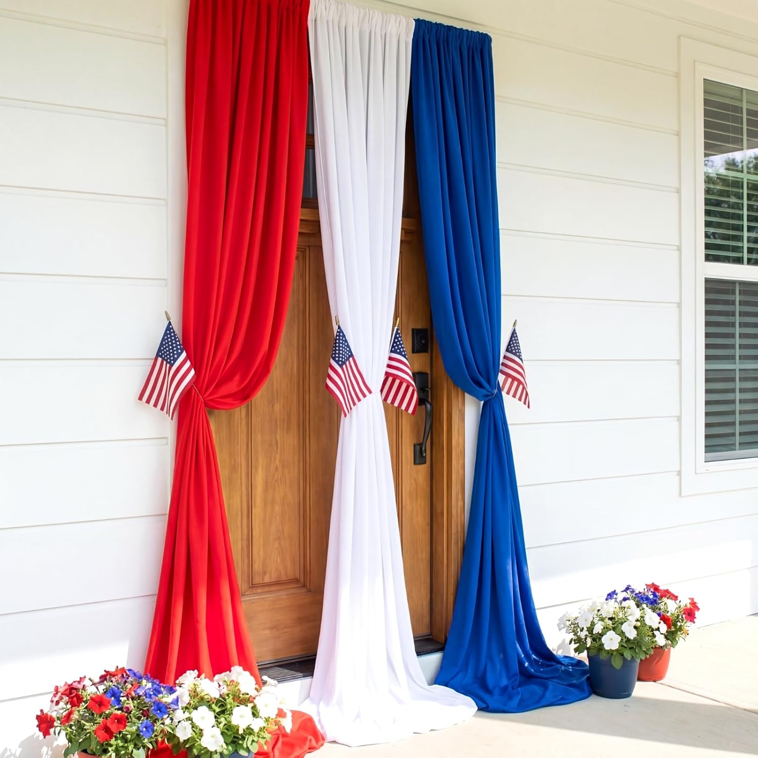 HunnmingRe 3 Pcs 2.5 x 19.7 Ft 4th of July Patriotic Bunting Decorations 250th Anniversary US Flag Decor 1 Red 1 White and 1 Blue DIY Hanging Flag Bunting for Porch Yard Indoor Outdoor Decor Party