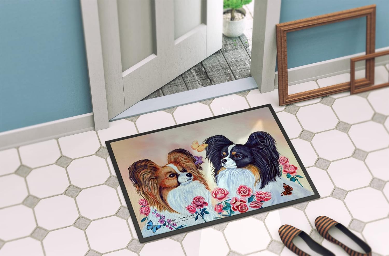 Caroline's Treasures 7272MAT Papillon Doormat 18x27 Front Door Mat Indoor Outdoor Rugs for Entryway, Non Slip Washable Low Pile, 18H X 27W
