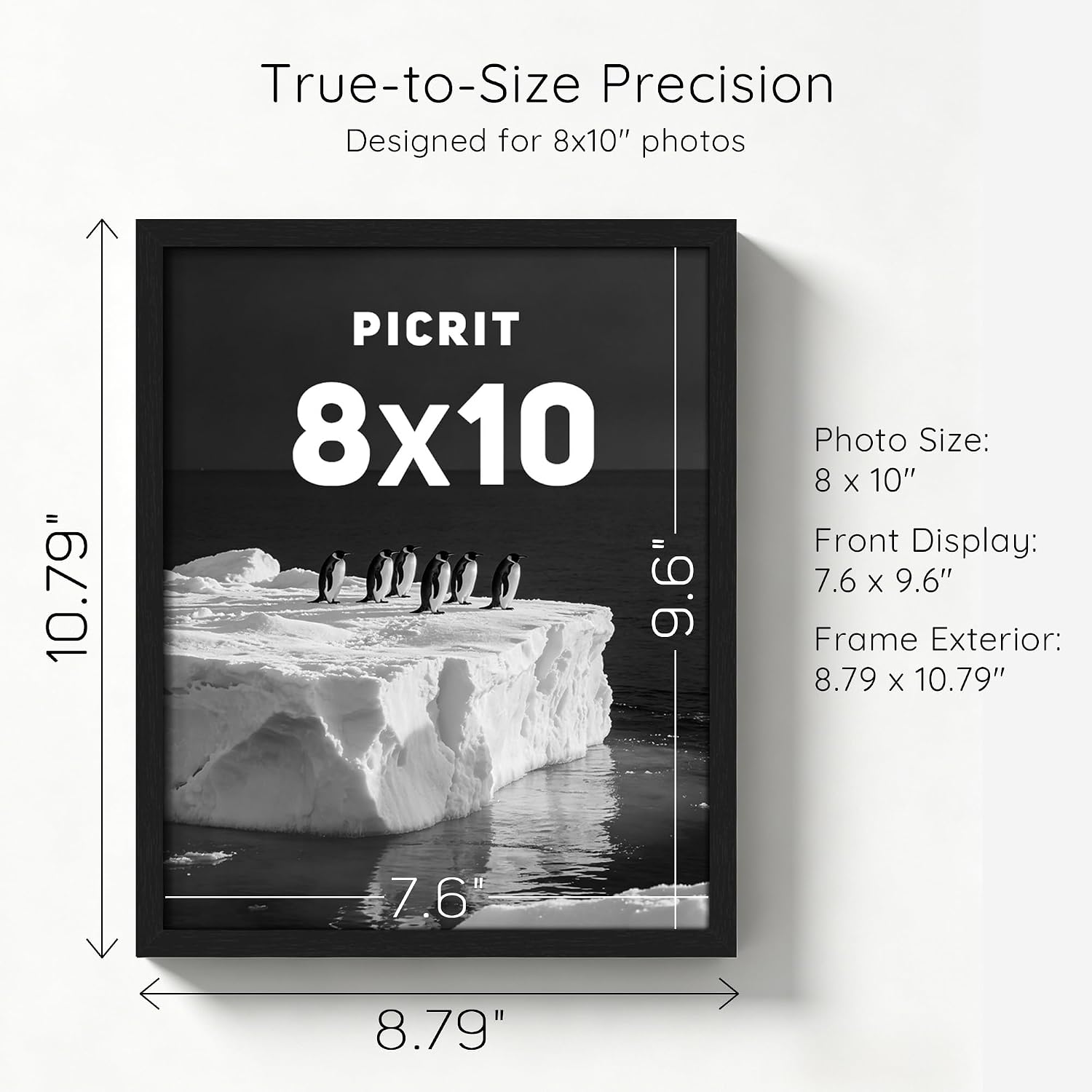 Picrit 8x10 Black Picture Frames Set of 4, Wall Mount & Tabletop Display