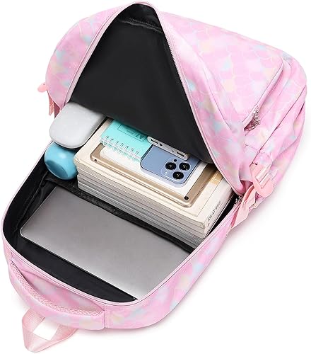 Miniatura 7 de Sugaroom Mochila de sirena para niñas, mochila con caja de almuerzo, estuche para lápices, bolsas escolares para niños, bolsas escolares primarias