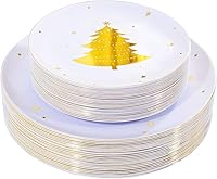 Vista 9 de WDF 50 platos de plástico plateado de Navidad, platos de plástico con copos de nieve, platos desechables blancos y plateados pesados para Navidad
