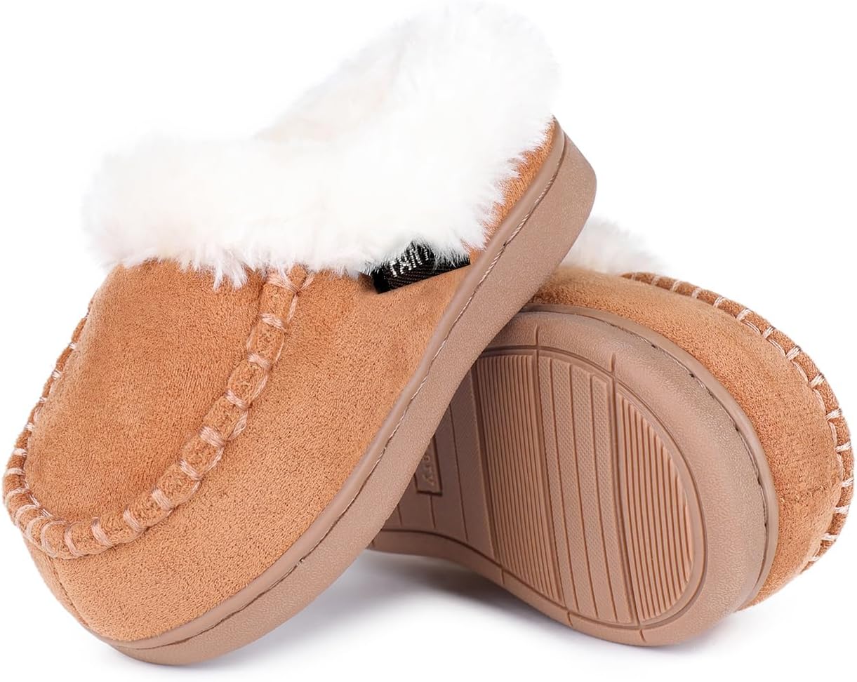Toddler Kids House Shoes Slippers with Memory Foam Fuzzy and Warm Cozy Comfort Fleece Clog Slip On Sole Protection for Boys Girls Indoor Outdoor