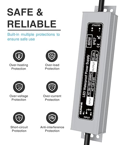 Miniatura 2 de SUNVIE Controlador LED de 60 W, fuente de alimentación de bajo voltaje IP67, fuente de alimentación de bajo voltaje de 120 V a 12 V, fuente de