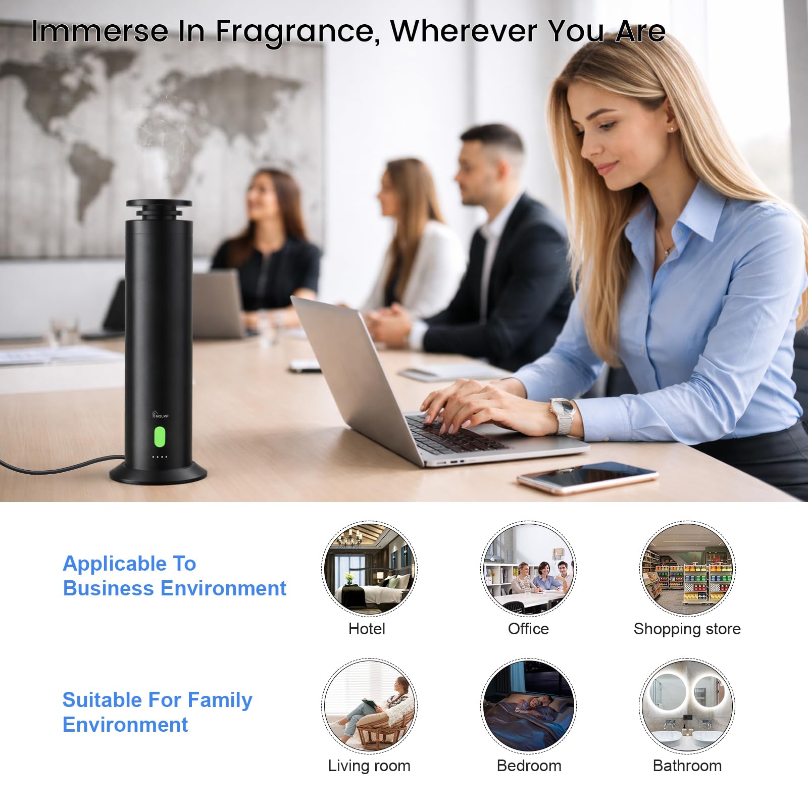 Difusor sin agua, colección de hotel, máquina difusora, 1500 pies cuadrados | Aluminio, recargable y enchufe USB, control remoto, silencioso