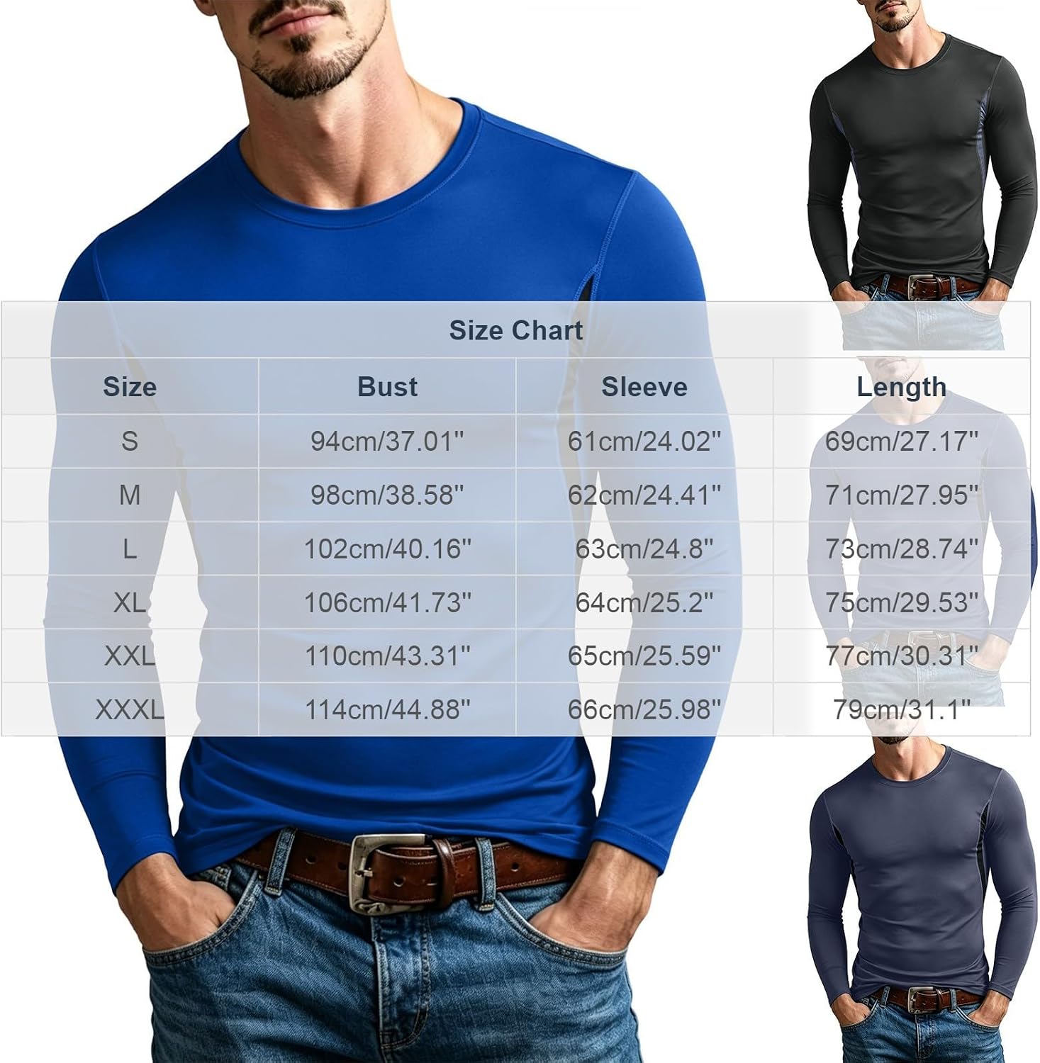Crew Neck Shirts for Men - Long Sleeve Workout Base Layer Athletic Gym Tops Quick Dry Running Undershirts