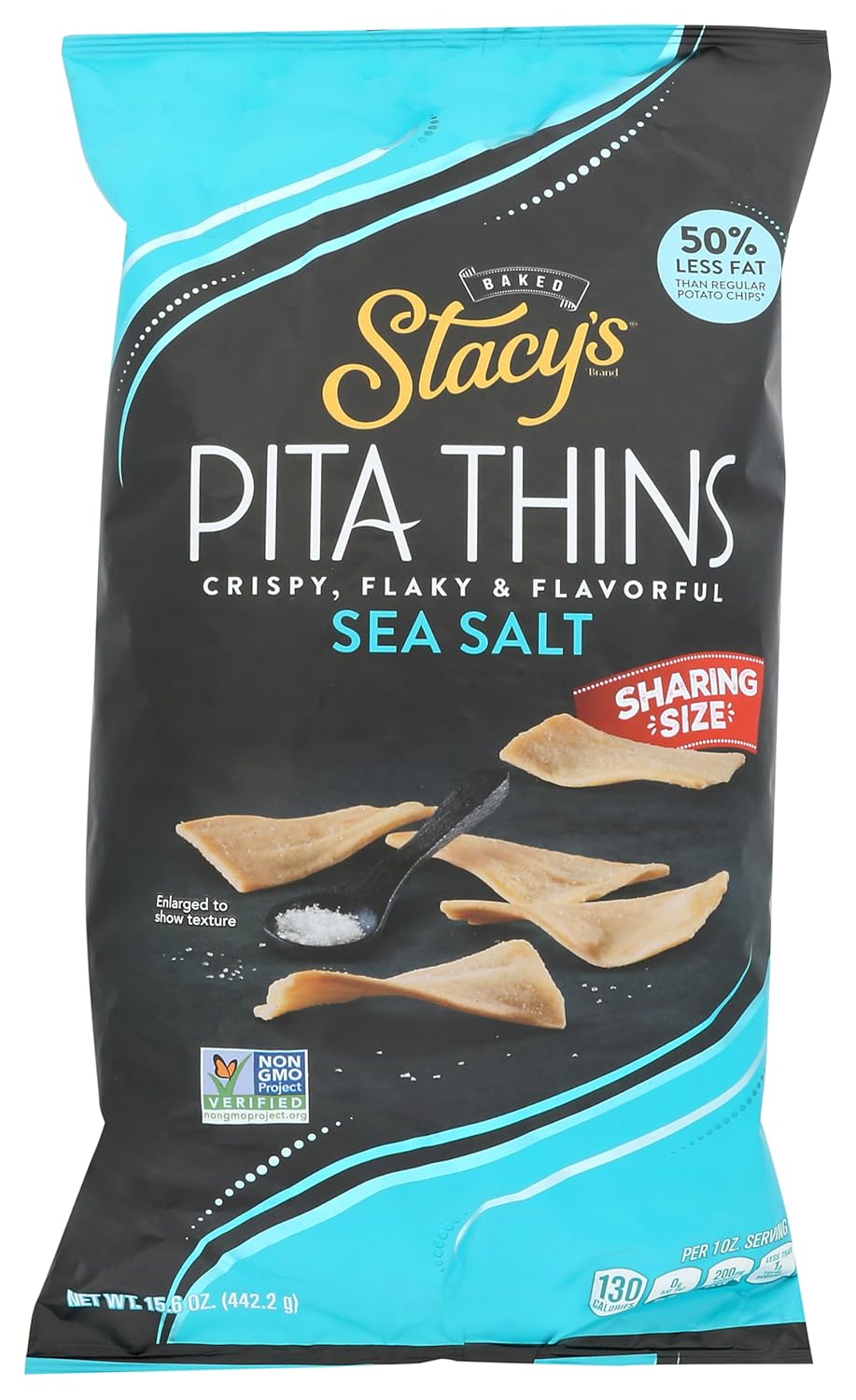 Stacy's Sea Salt Pita Thins, 15.6 Ounce Pack of 6 - Non-GMO, No Artificial Colors or Flavors, Crispy Snack Chips