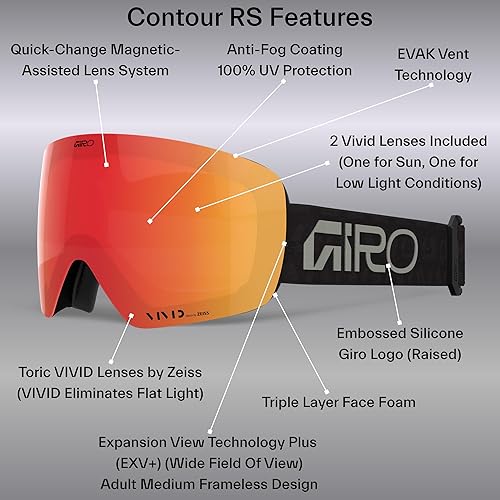 Miniatura 7 de Giro Contour RS - Gafas de esquí y snowboard, para hombres y mujeres, cambio rápido magnético con 2 lentes VIVID, tecnología de ventilación antivaho