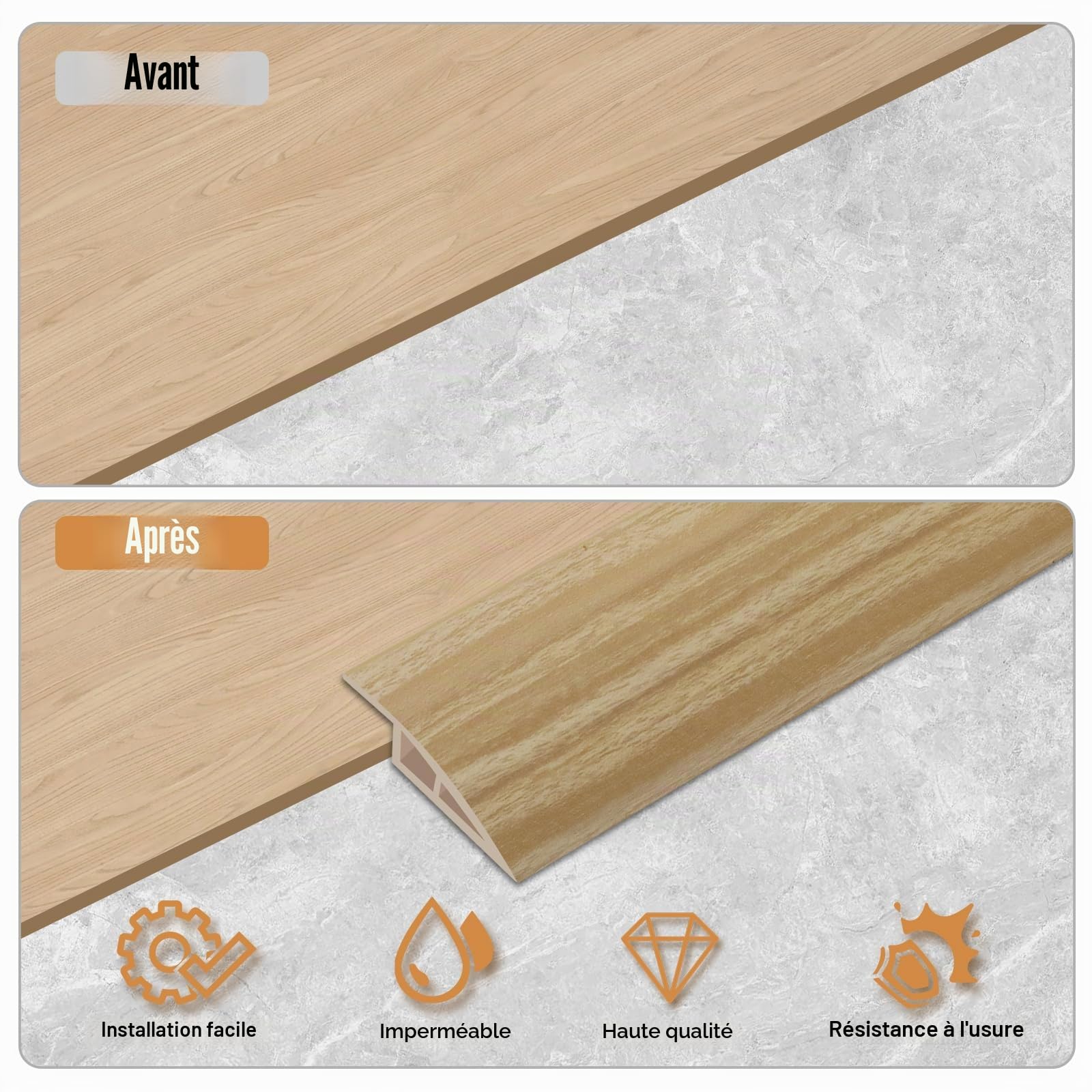 Barre de Seuil Adhésive PVC, Profil de Transition pour Rattrapage de Dénivellation, Jonction entre Sols et Portes Hauteur Réglable，Rampe de Seuil Bandes de Transition Sol