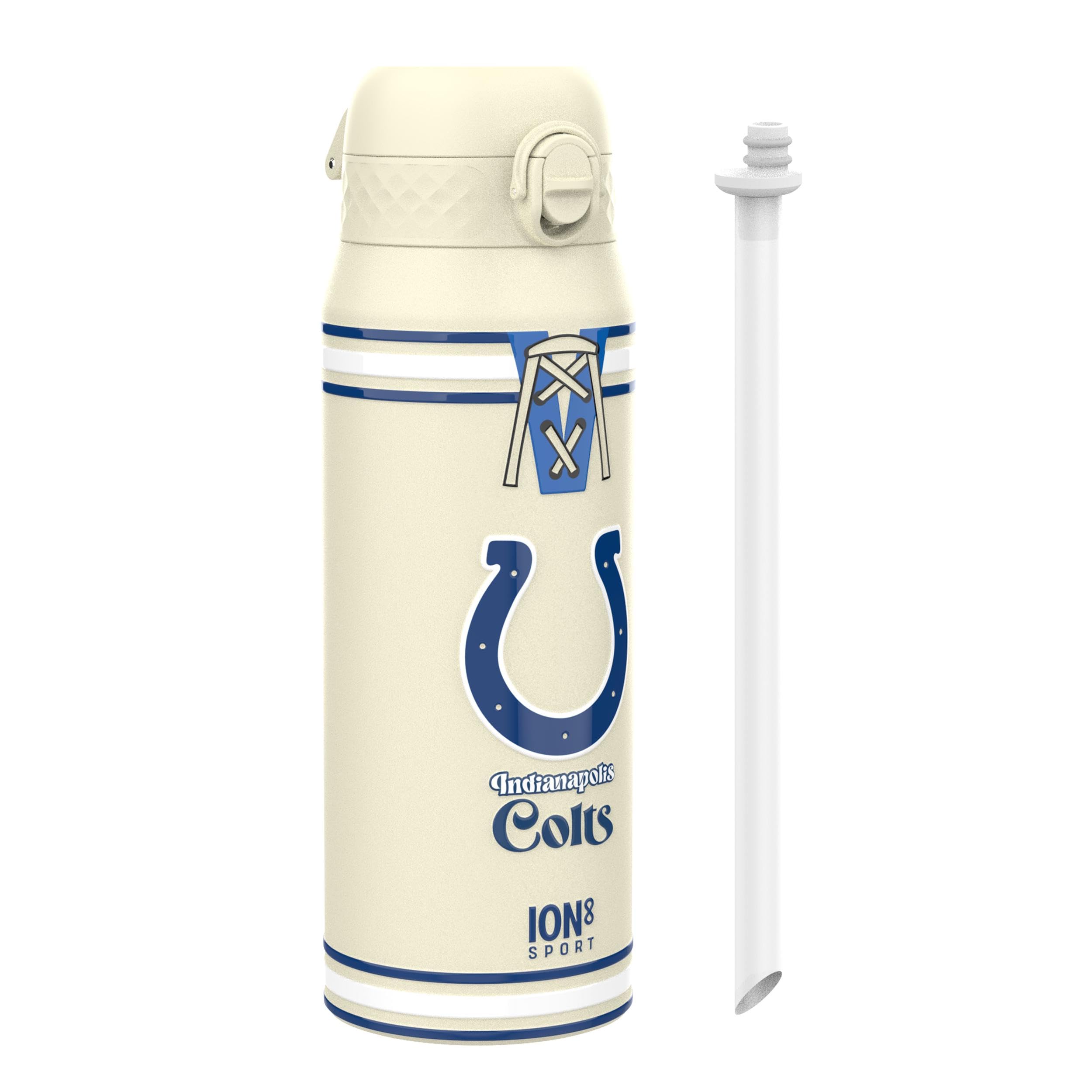 NFL Indianapolis Colts Sports Thermal Water Bottle with Removable Straw, 750ml/24oz, Leak Proof Insulated Drinking Bottle, Easy to Open, Secure Lock, Dishwasher Safe, Flip Cover, Metal Water Bottle