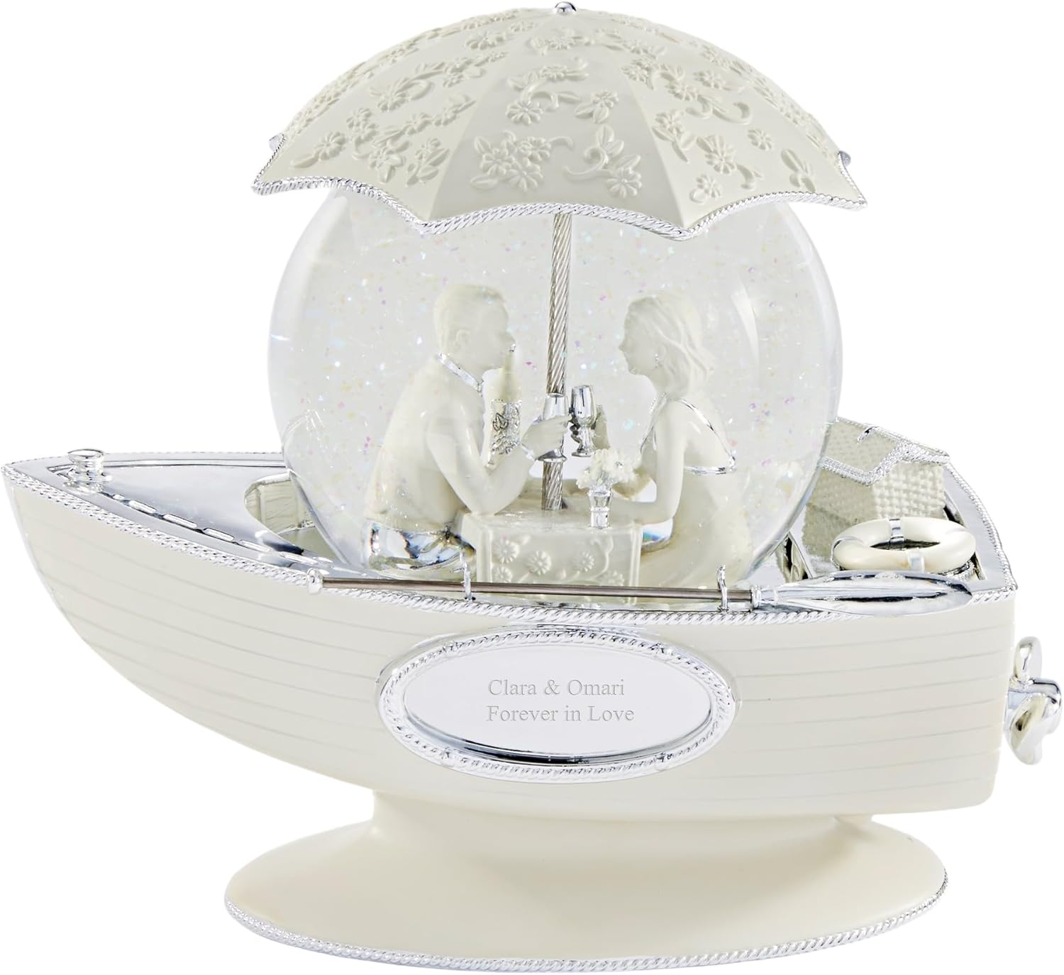 Things Remembered Engraved Together Forever Love Boat Musical Snow Globe (Free Customization) - Plays What a Wonderful World Music