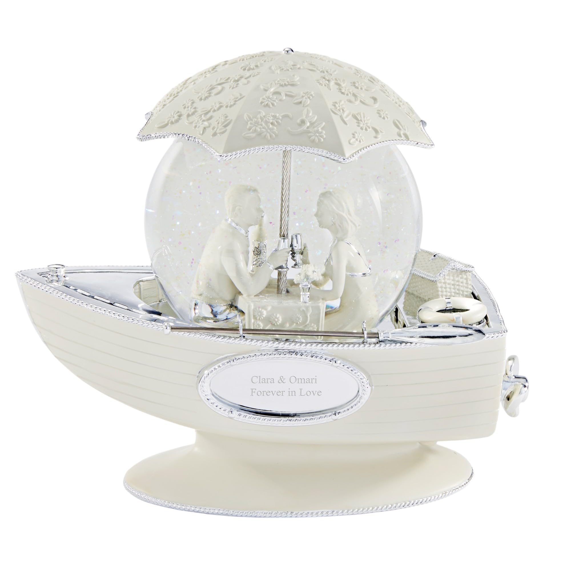 Things Remembered Engraved Together Forever Love Boat Musical Snow Globe (Free Customization) - Plays What a Wonderful World Music