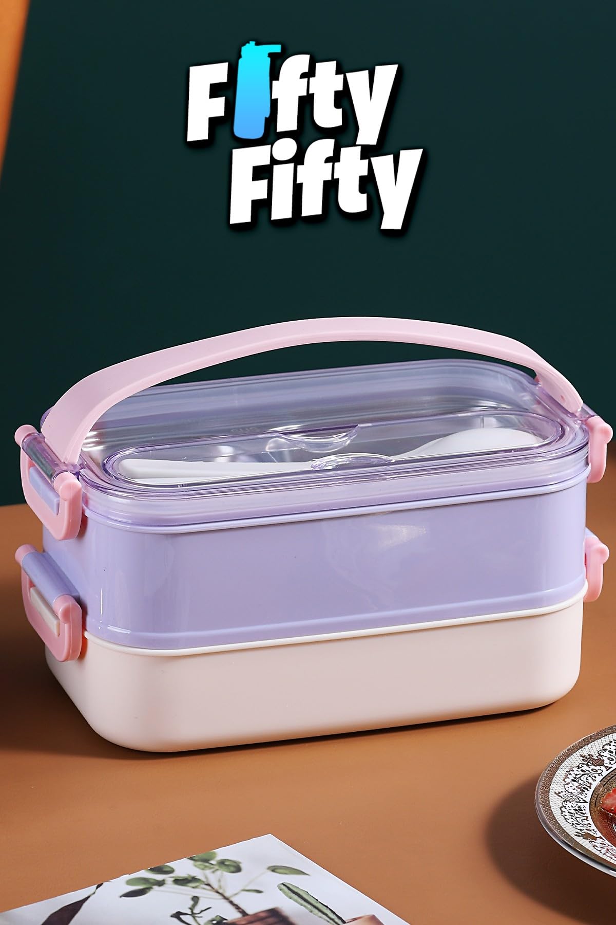 1400 ML İki Kat Üç Bölme Paslanmaz Çelik Lunch Box Yeni Nesil Sefer Tası - Kaşıkçatallı -1400462