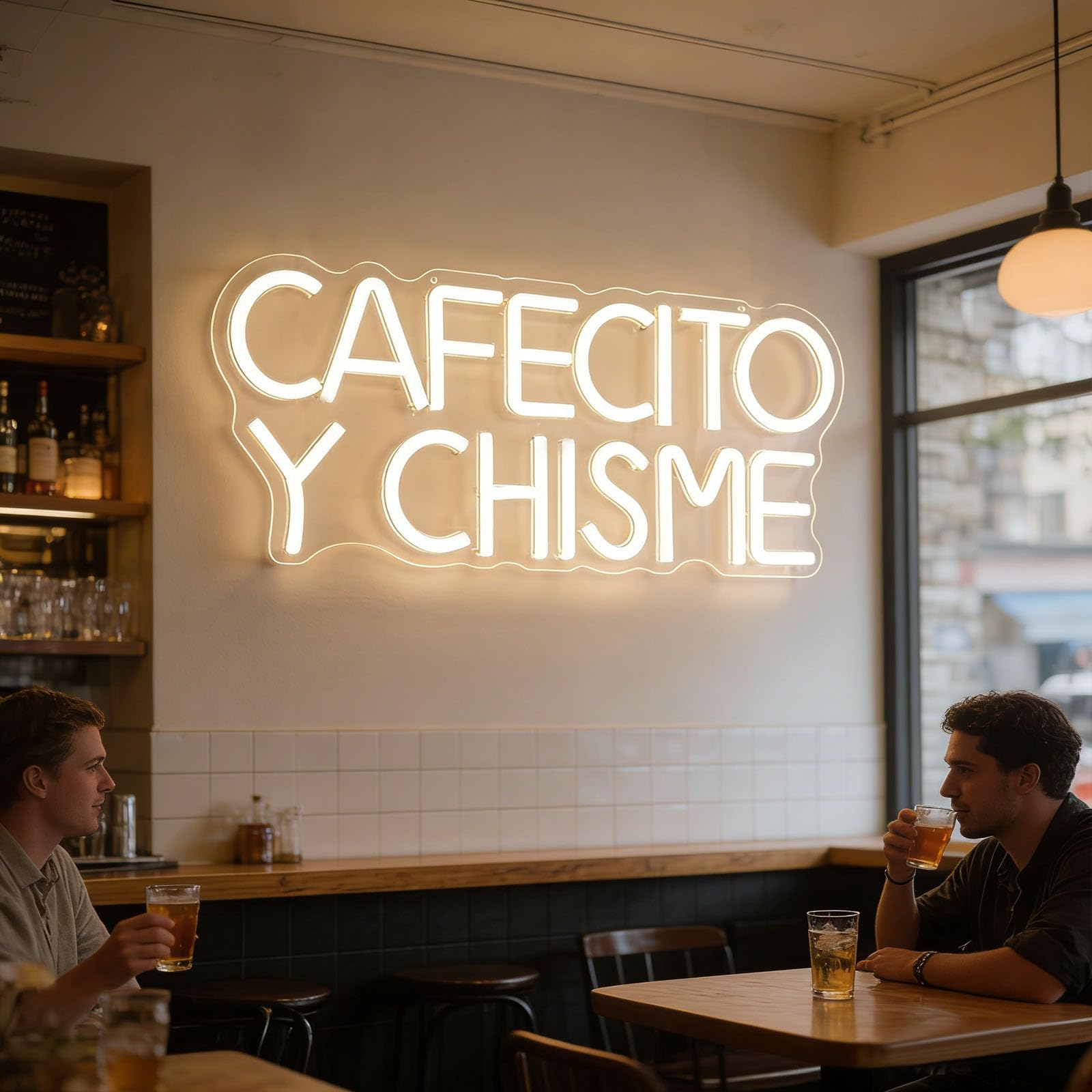 Funny Cafecito Y Chisme LED Neon Wall Light Dimmable Mexican Style Decoration Gift for Home Bedroom Kitchen Coffee Bar Cafe Lover Present (5V 16.5"x10.0")