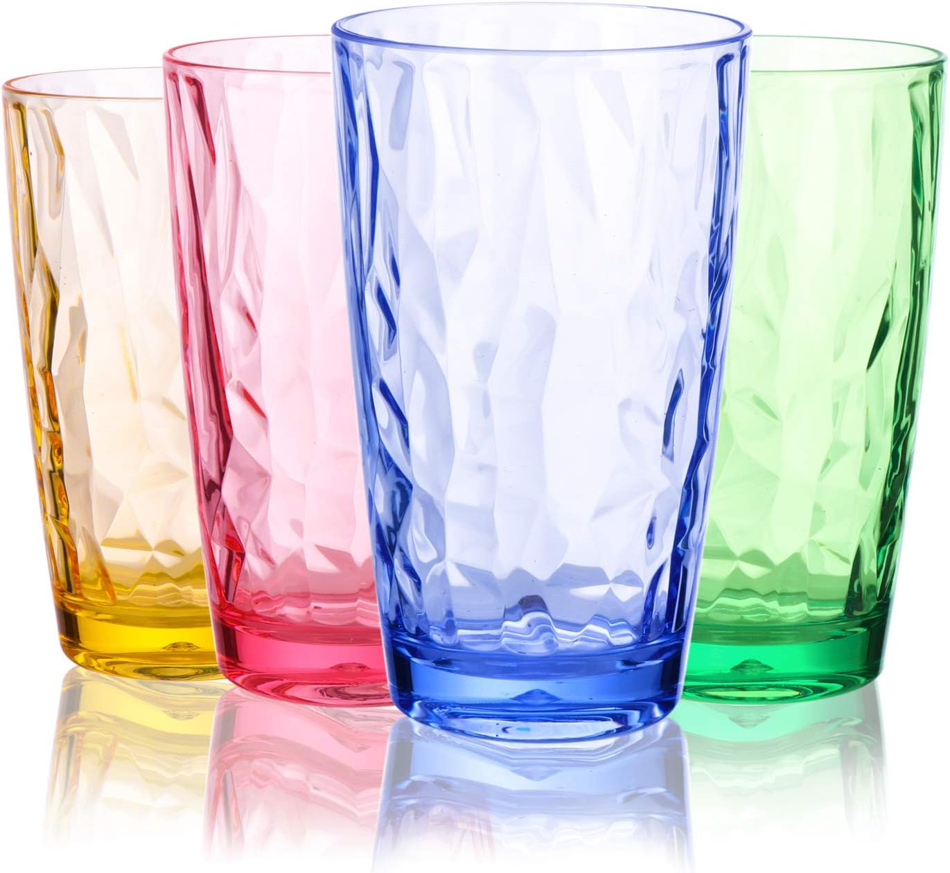 Vuisut Plastic Glasses Tumblers Set of 4 - Highball Glass Large Stackable Coloured Picnic Tumblers Reusable Dishwasher Safe BPA Free (16OZ Color)