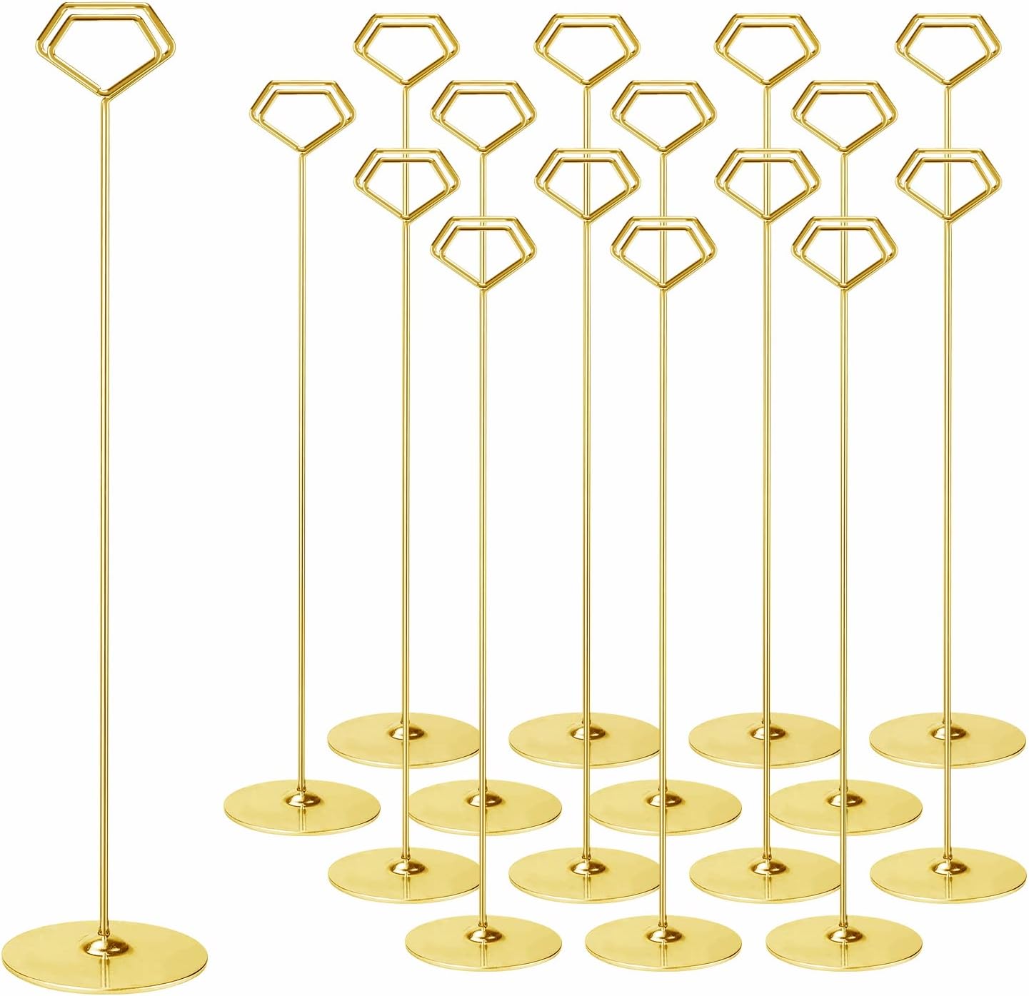 Urban Deco 16PK Table Number Holders 12 Inches Place Card Holder Metal Table Card Holders Picture Holders for Tables, Card Holder Stand for Wedding Décor Gold Sign Holder Diamond Gold