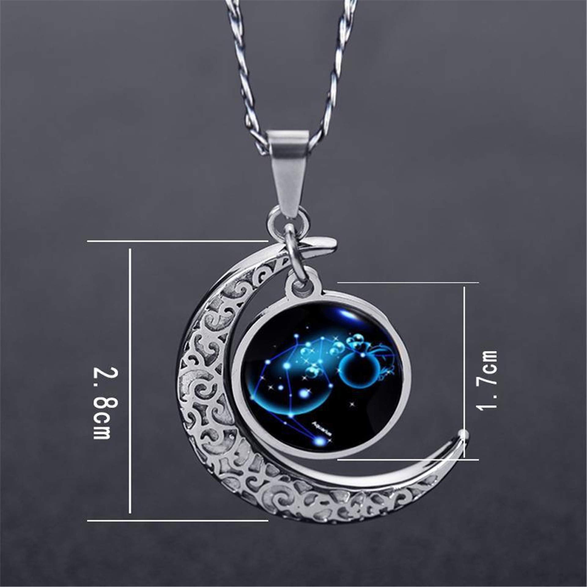 Collier Signe Astrologique Constellation Zodiaque Pendentif Croissant de Lune Garcon Galaxie Horoscope Bijoux Soeur d Amitie Acier Inoxydable