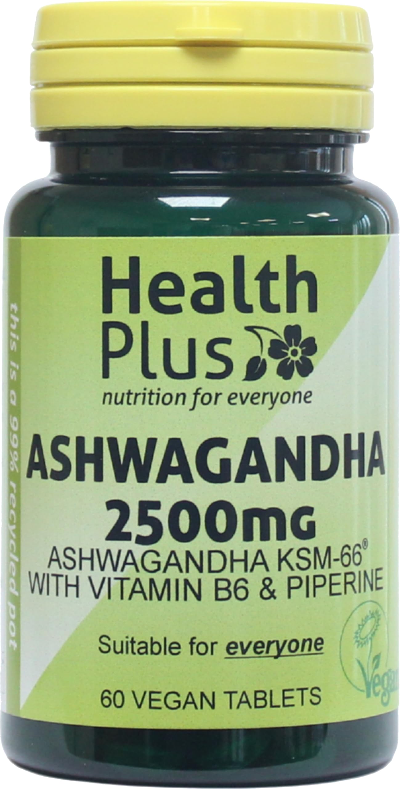 Health Plus Ashwagandha (KSM-66) 2500mg : Mood & Emotional Balance Plant Supplement : 60 Tablets, in a Planet-Friendly 99% Recycled Pot