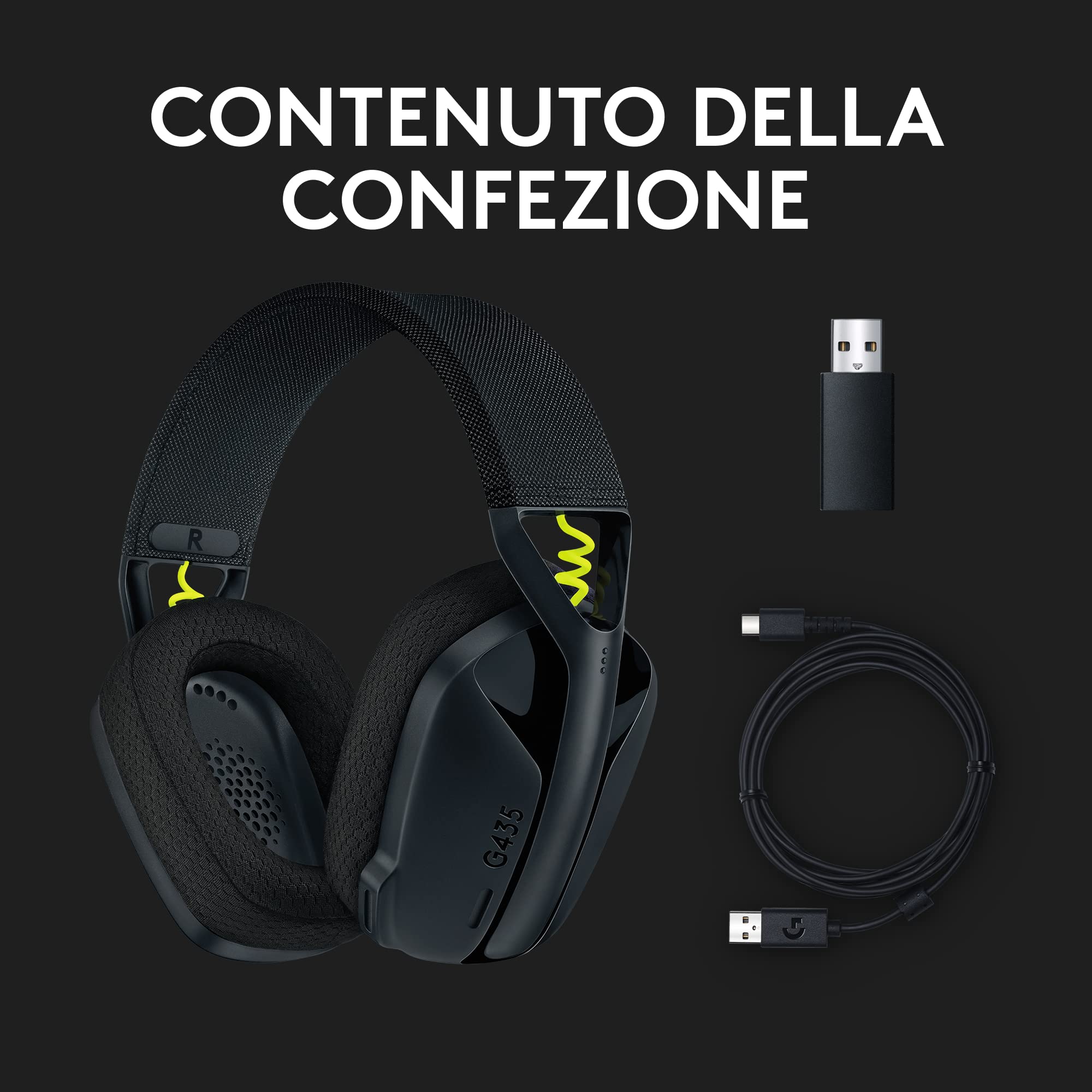 Logitech G G435 Lightspeed Wireless Bluetooth Gaming Headset Over-Ear Lightweight 18h Battery Dolby Atmos PC PS4 PS5 Switch Nero